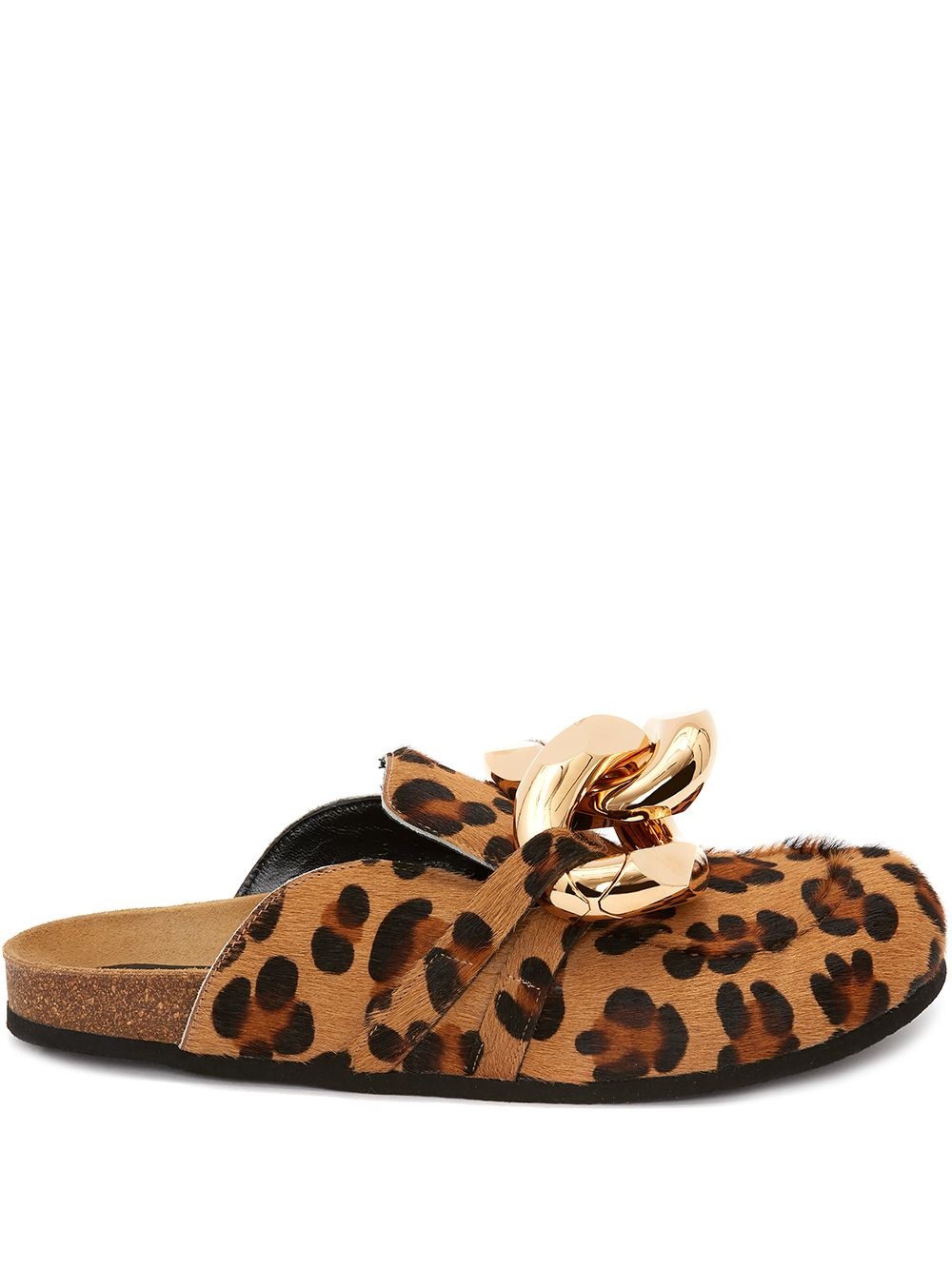 chain-embellished leopard loafers - 1