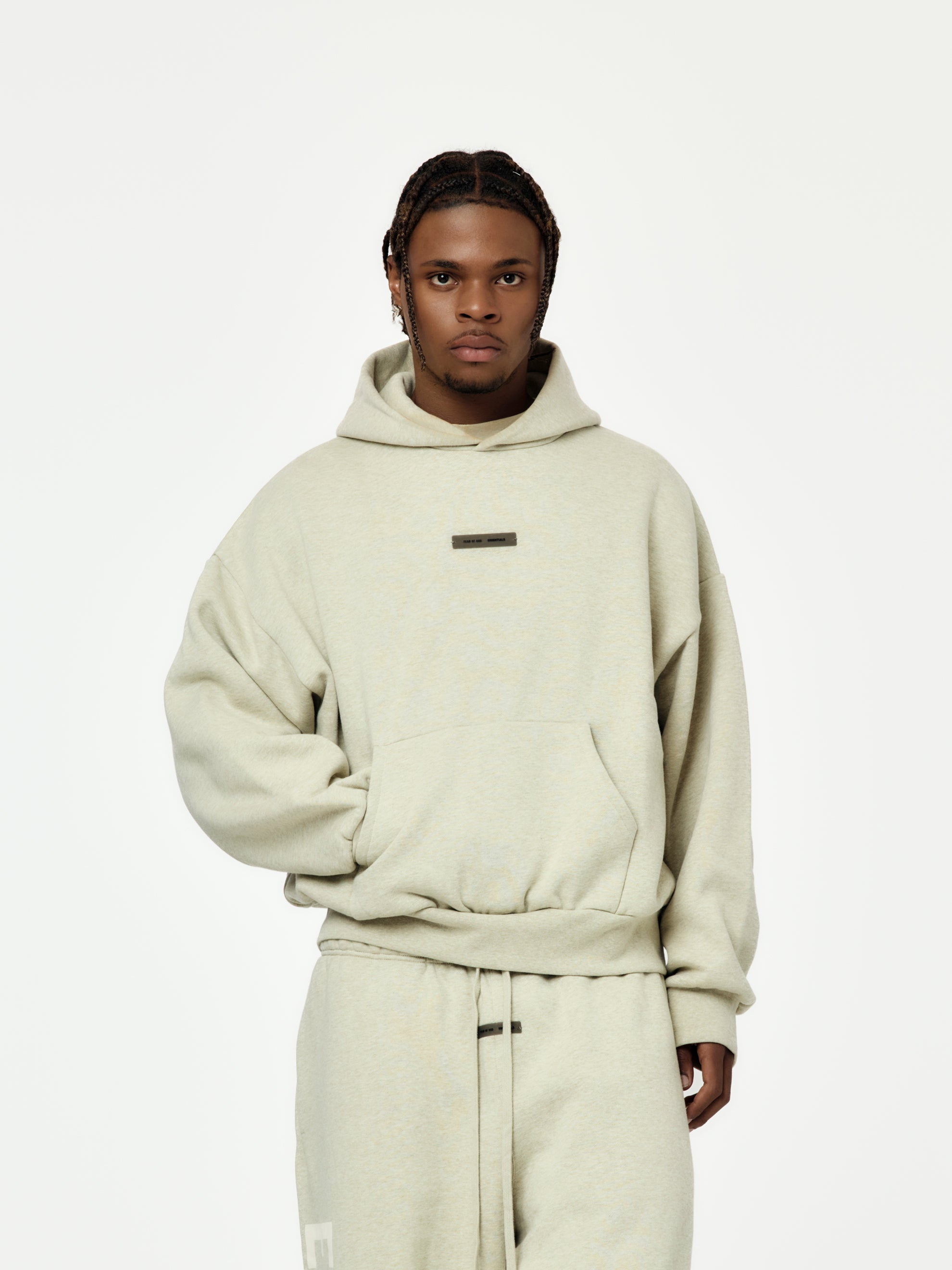 CLASSIC FIT FLEECE HOODIE (HEATHER STONE) - 1
