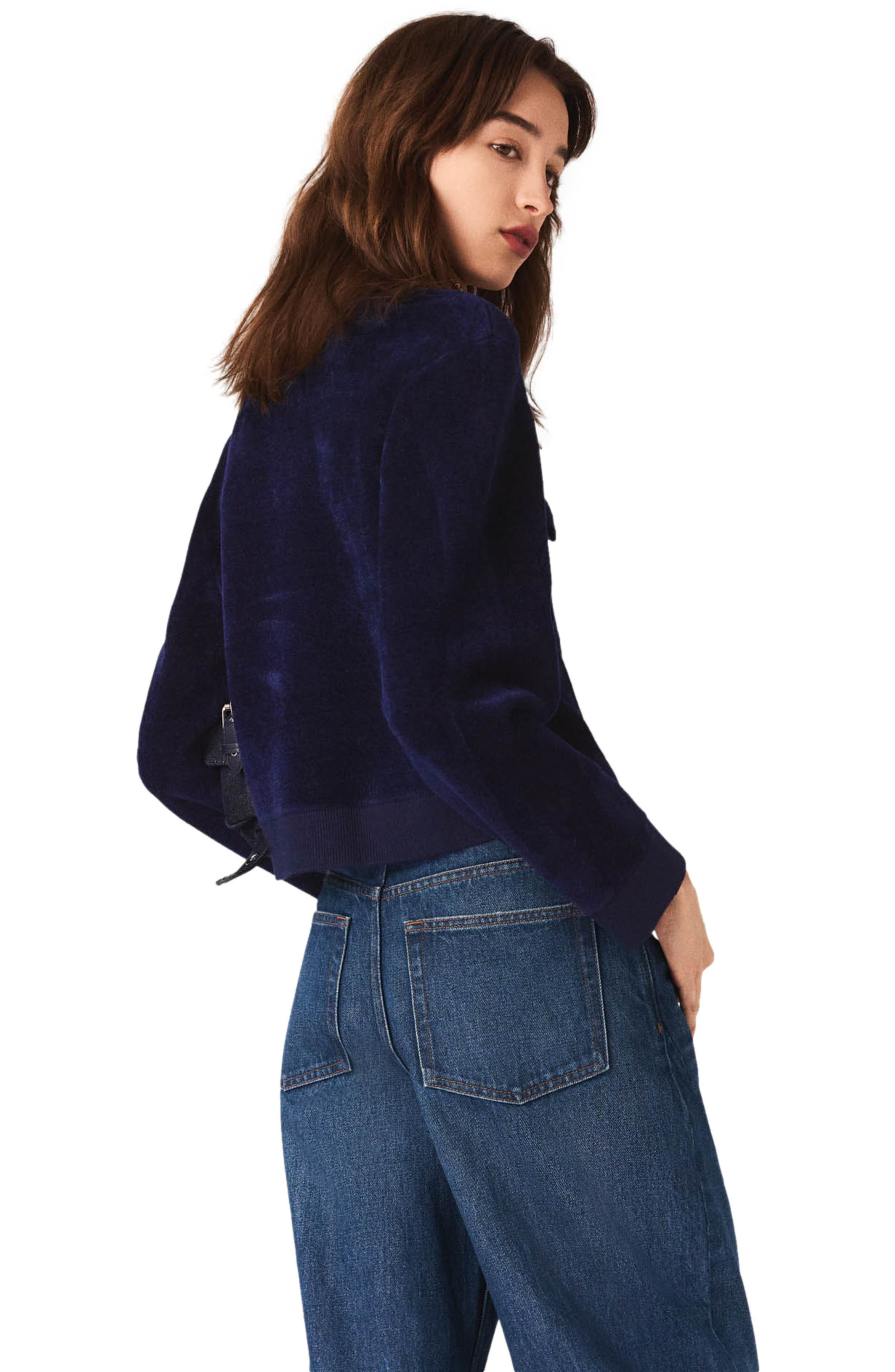 maje Cropped velvet jacket in Navy at Nordstrom - 4