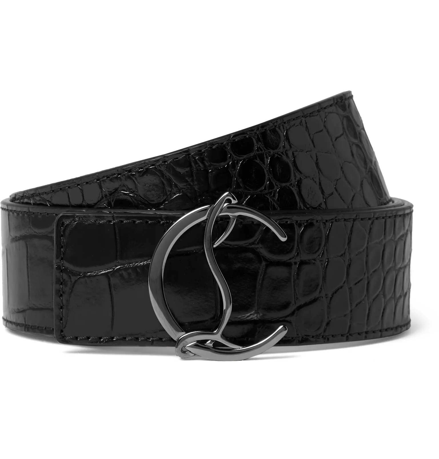 4cm Croc-Effect Leather Belt - 1