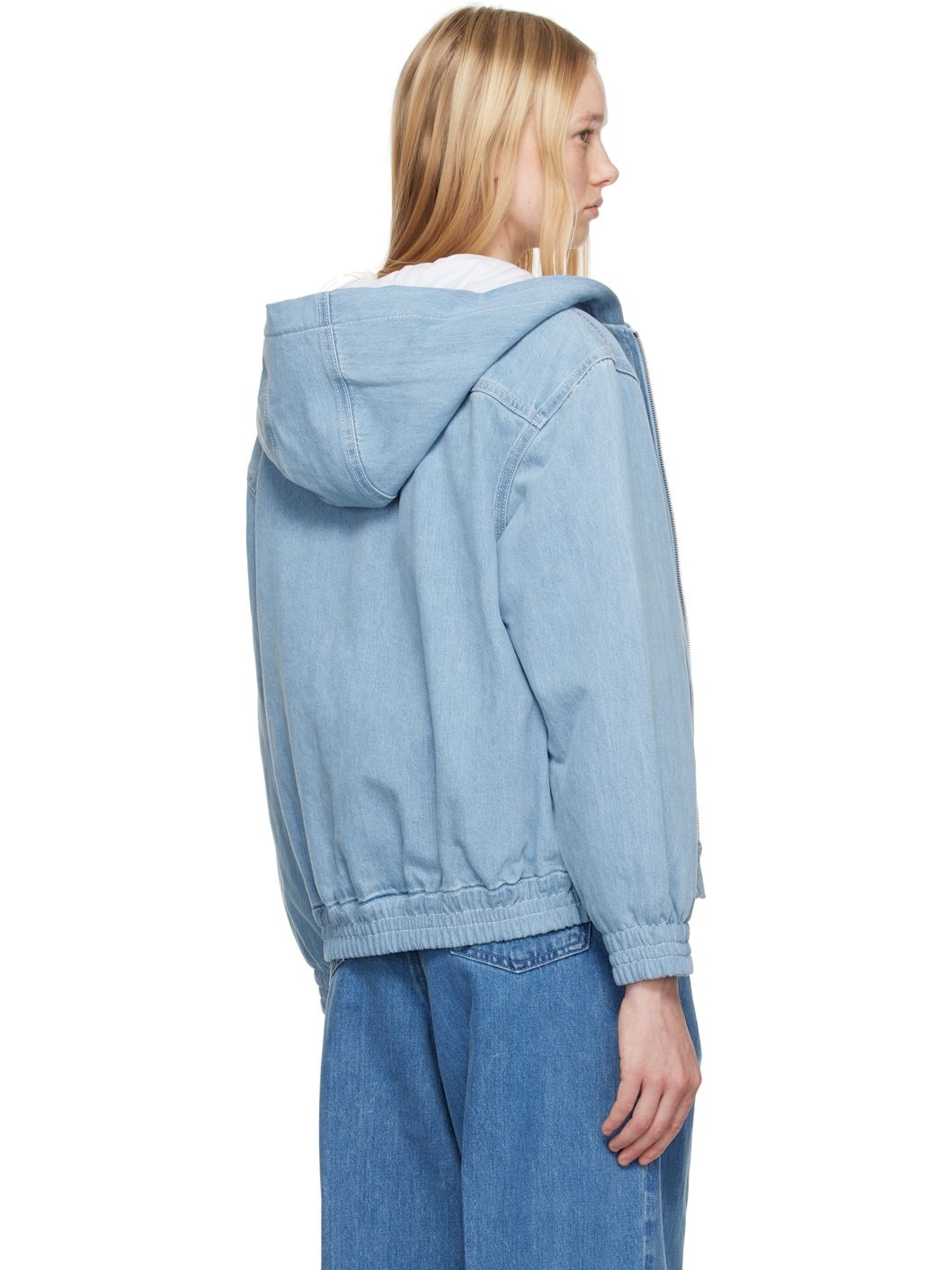 Blue Zipped Hooded Denim Jacket - 3