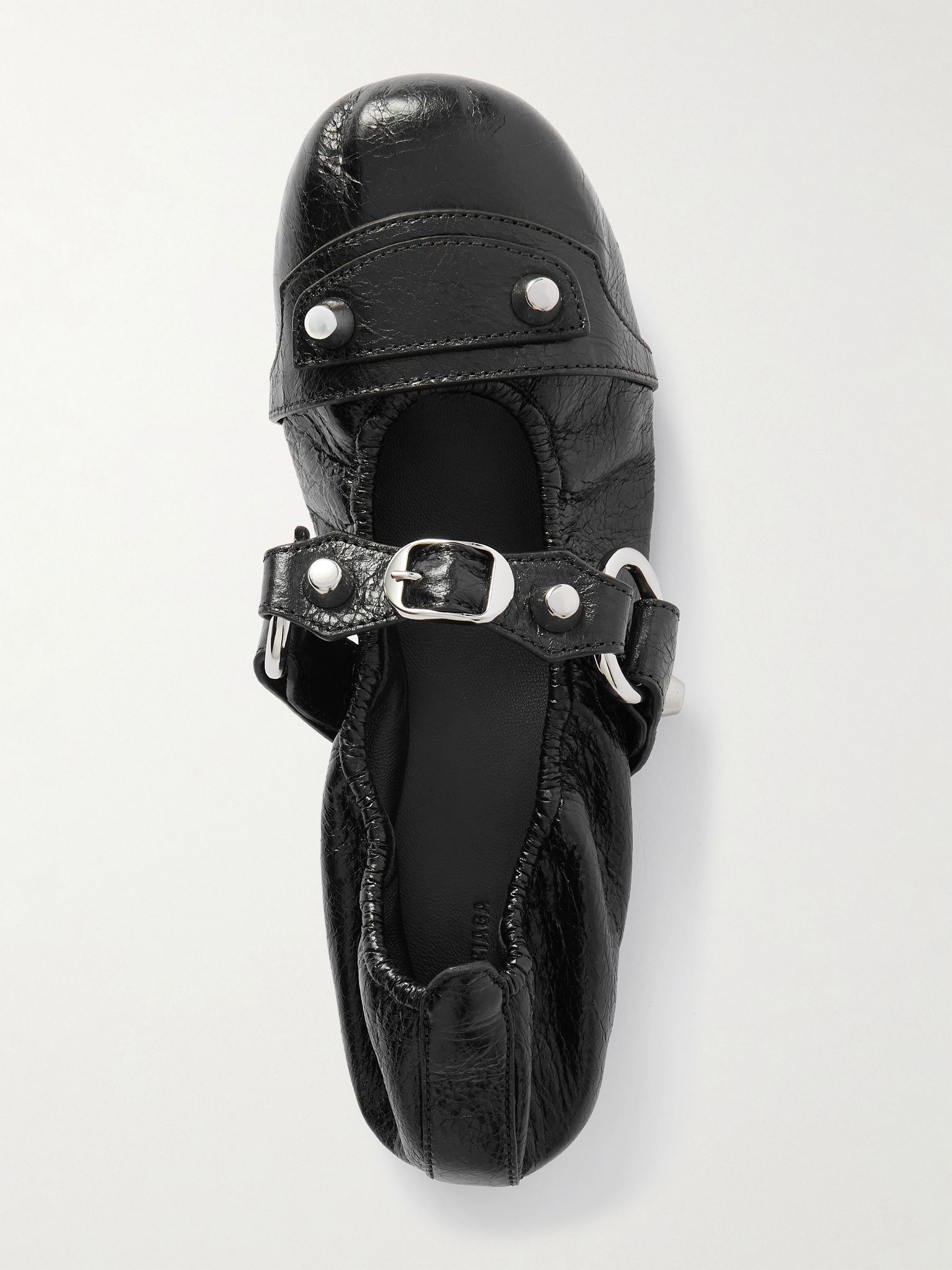 City embellished crinkled-leather ballet flats Black - 5