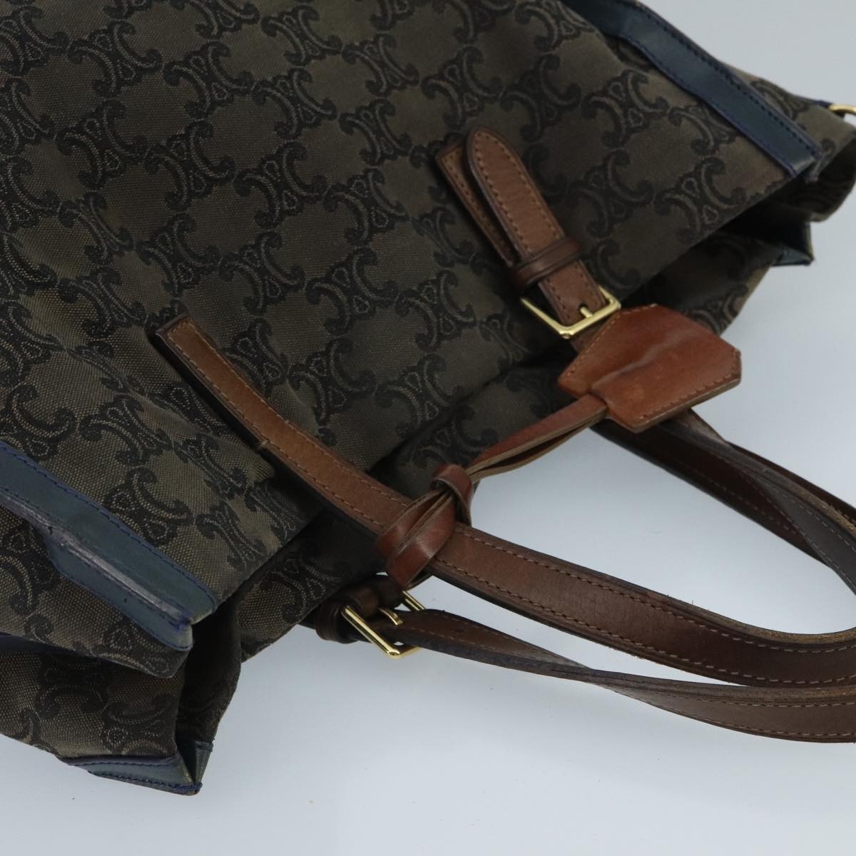 CELINE Paris Macadam Canvas Tote Bag Brown Navy Gold - 6