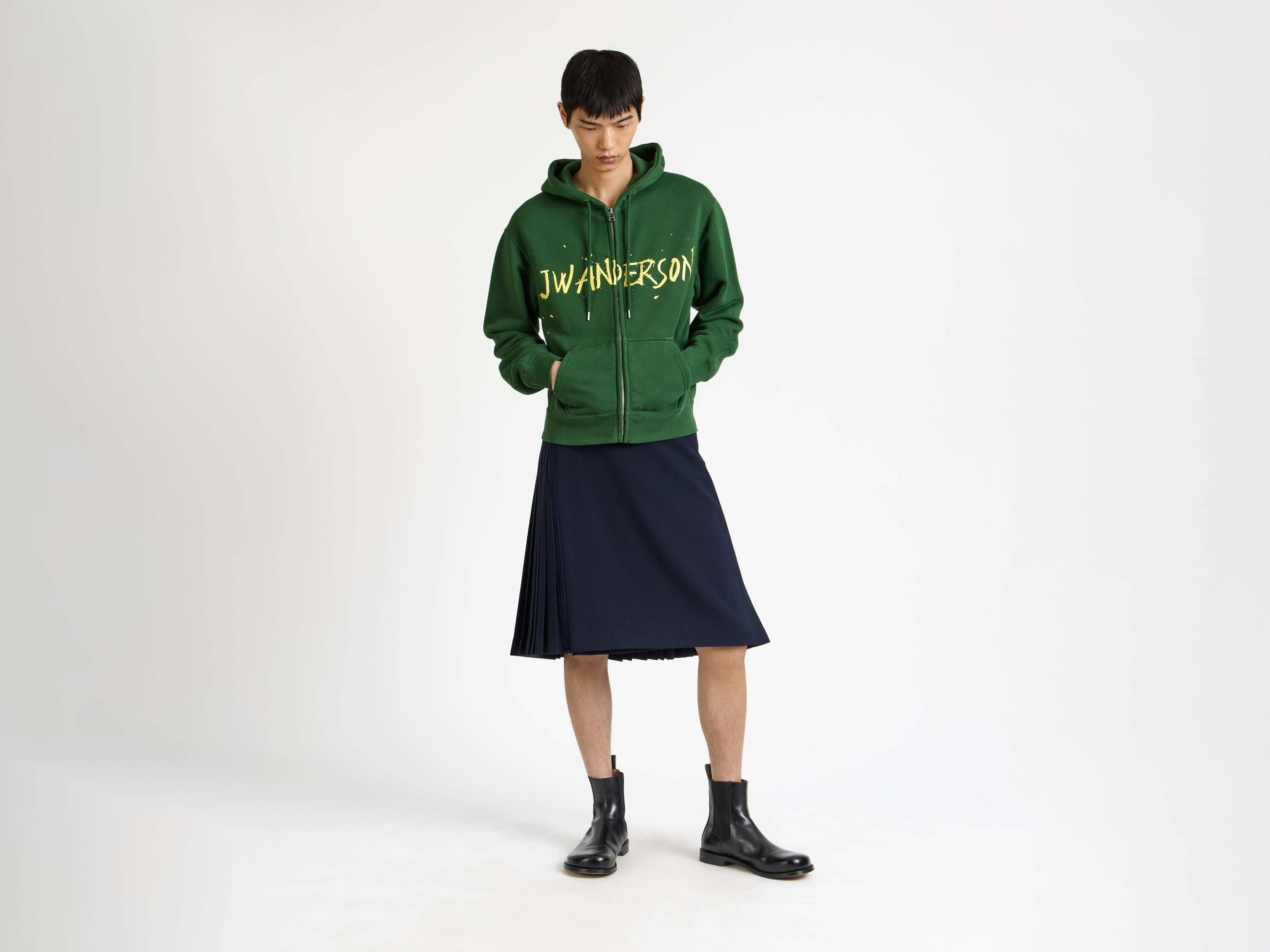 ZIP FRONT PRINT HOODIE IN GREEN - 2