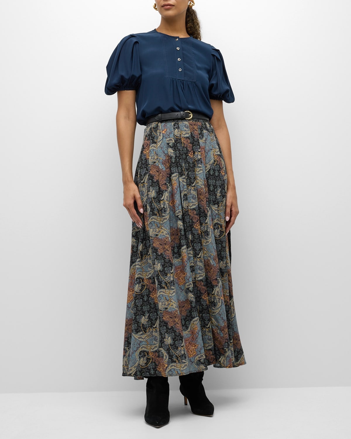 Vanna Gathered Silk Maxi Skirt - 3