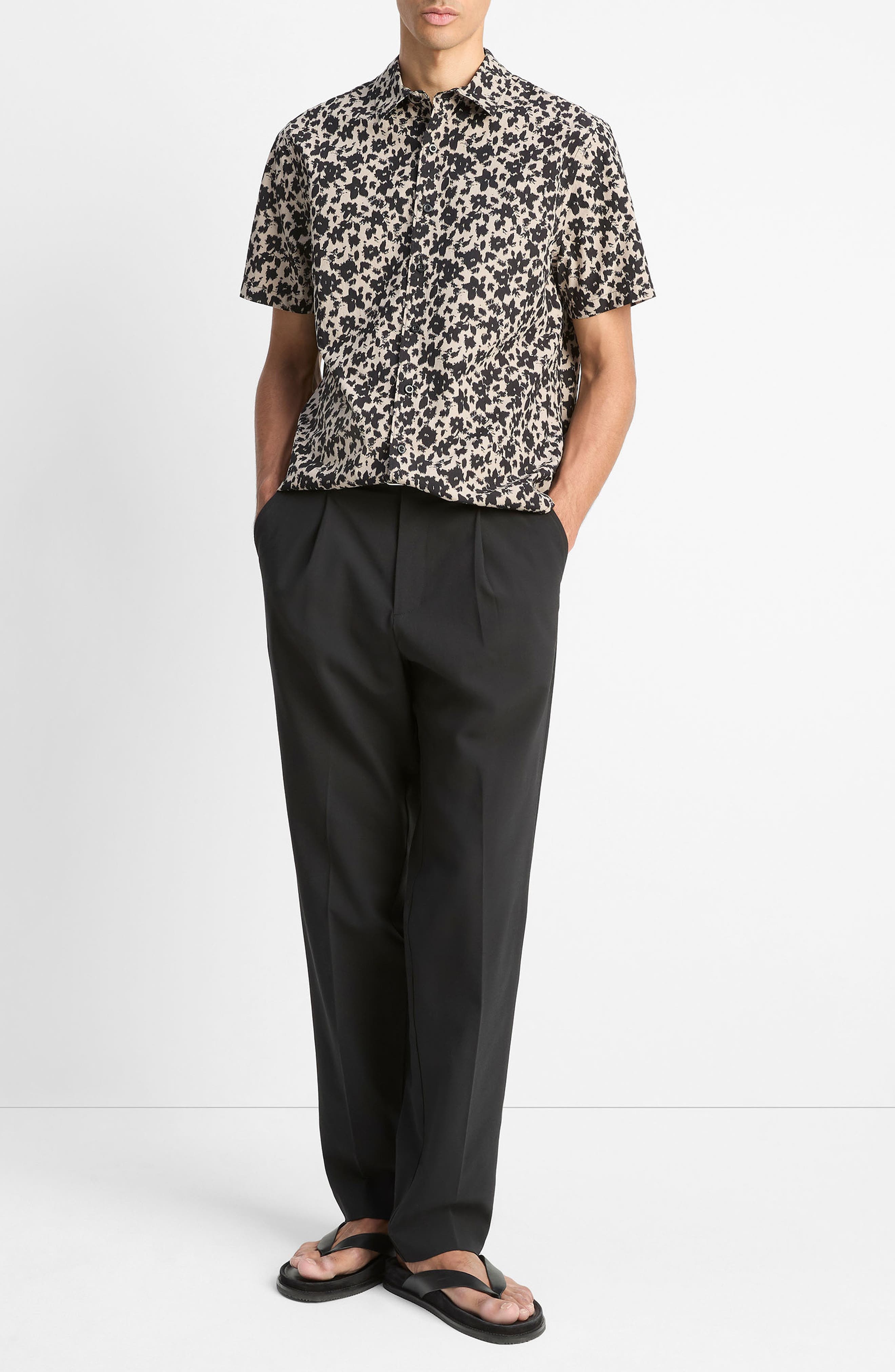 Vince Star Lily Floral Short Sleeve Lyocell & Cotton Button-Up Shirt in Putty/Black at Nordstrom - 3