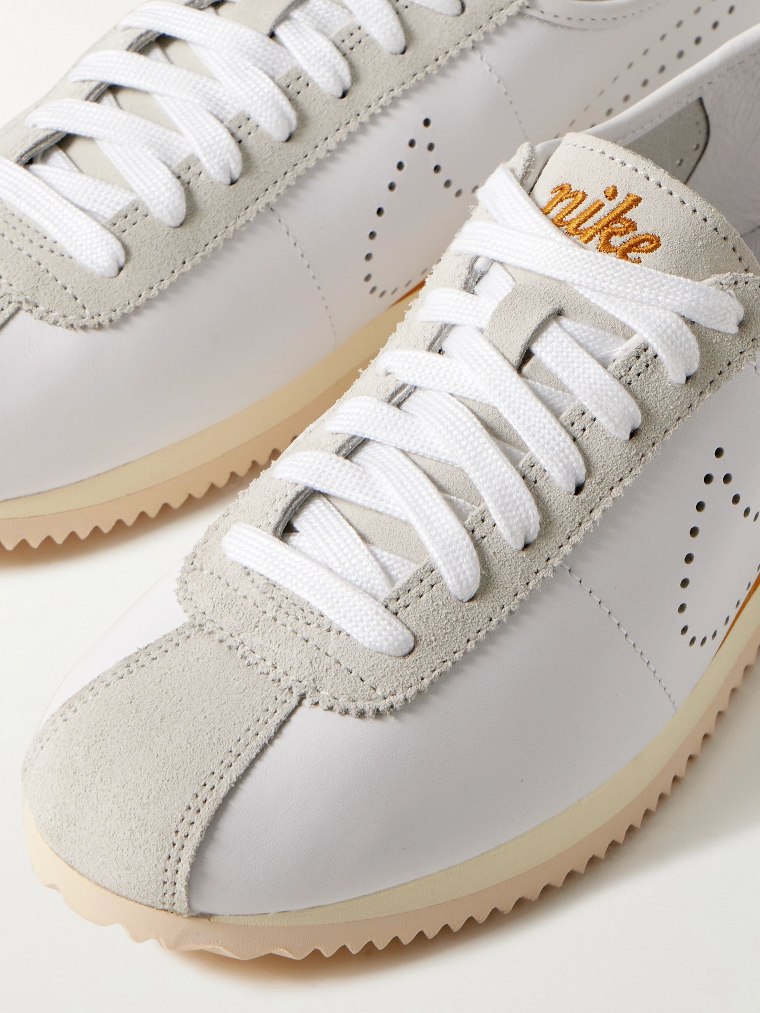 Cortez Decon suede-trimmed perforated leather sneakers White - 4