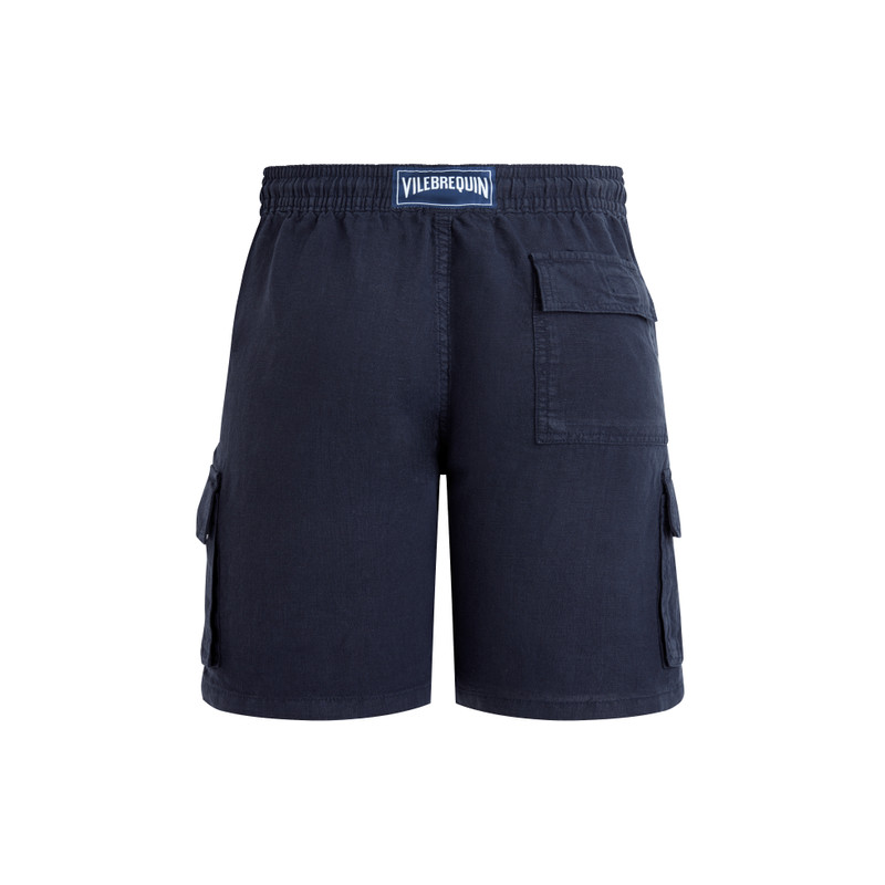 Men Linen Bermuda Shorts Cargo Pockets 2