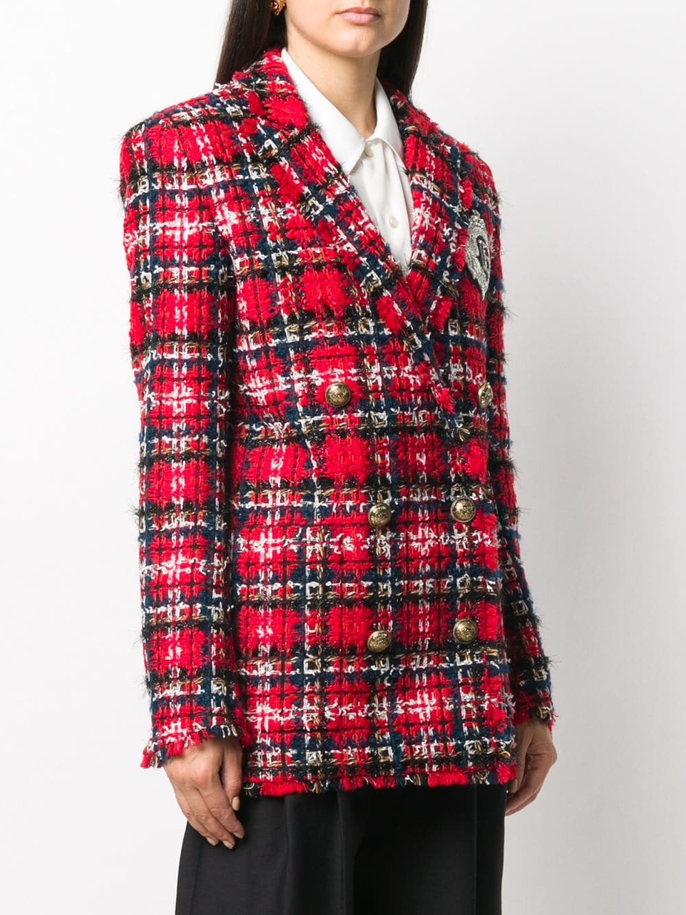 oversized tartan tweed blazer - 3