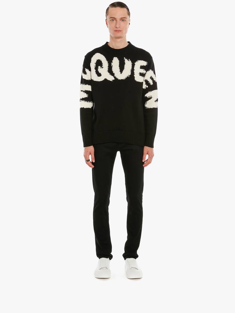 Mcqueen Graffiti Knit Jumper in Black/ivory - 2