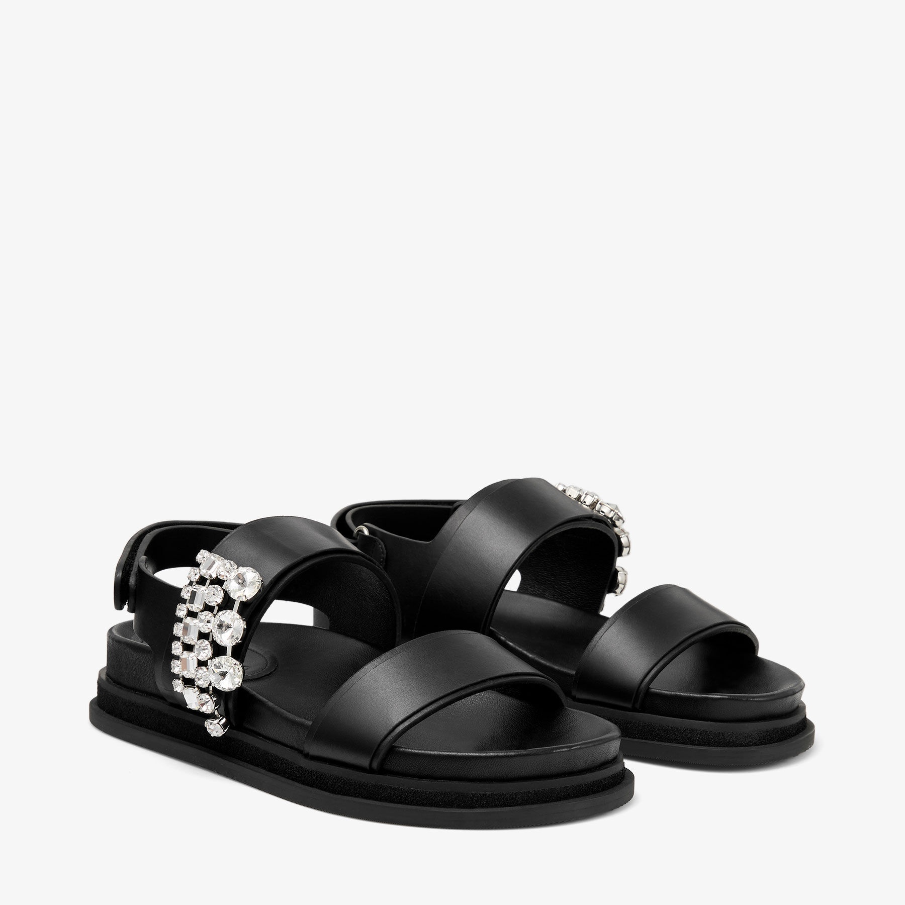 Verity Sandal Flat
Black Leather Crystal Flat Sandals - 3