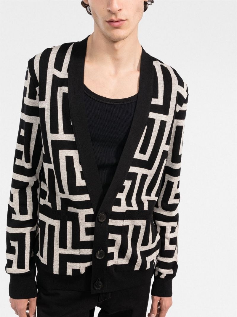 monogram-print V-neck cardigan - 3