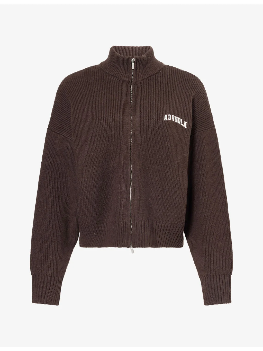 Varsity Zip-Up Funnel-Neck Knit Sweatshirt - 1