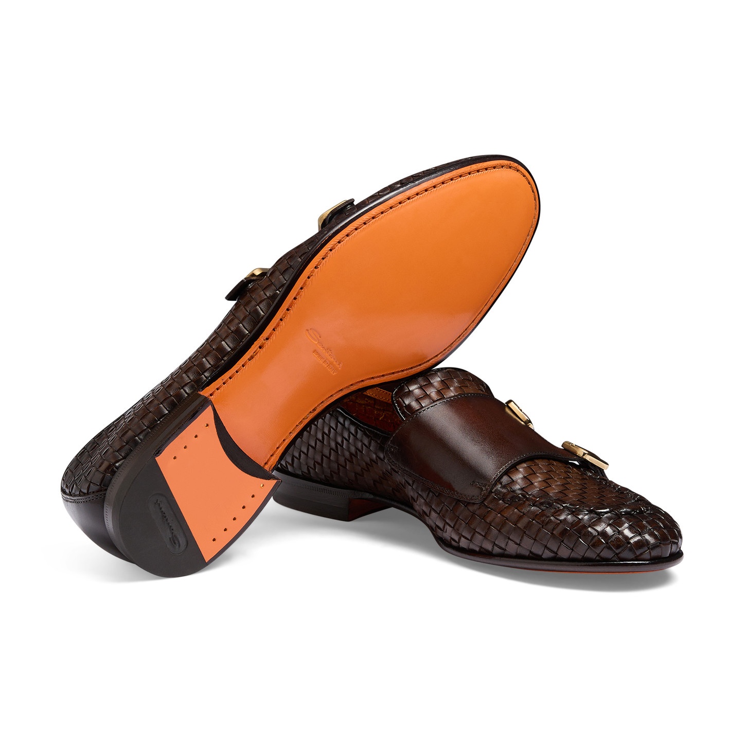 Men's dark brown woven leather double-buckle loafer - 4