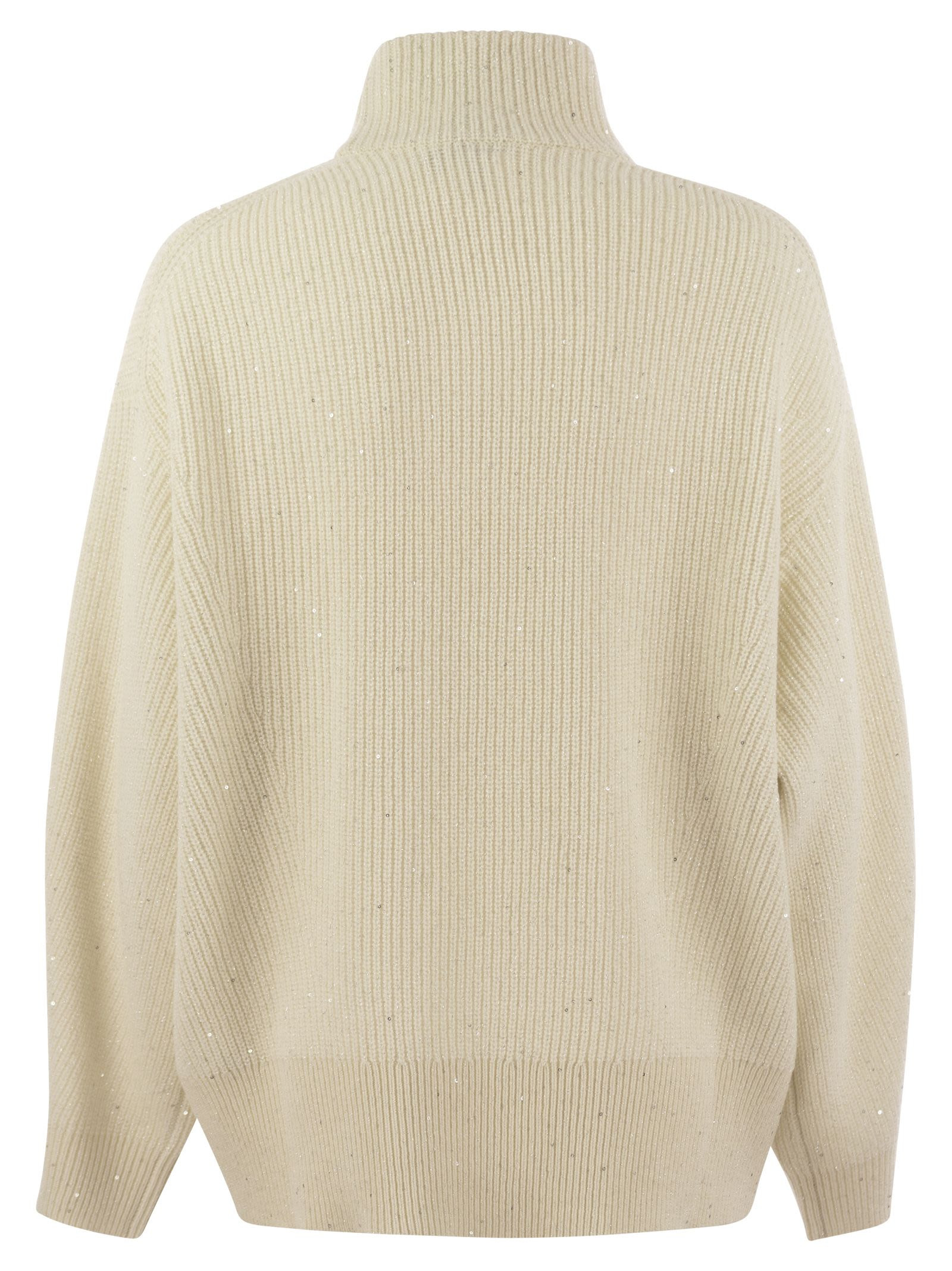 Brunello Cucinelli Women Wool And Cashmere Rib Sweater With Sequins - 2