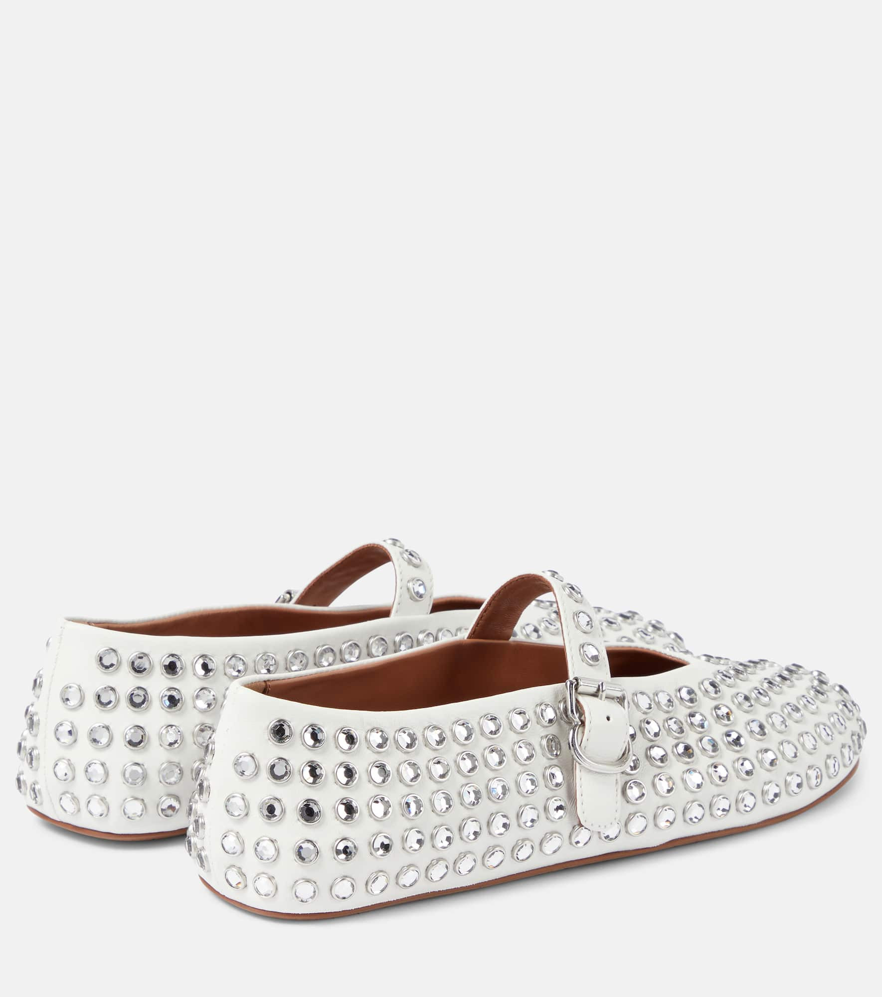 Crystal-embellished leather ballet flats - 3