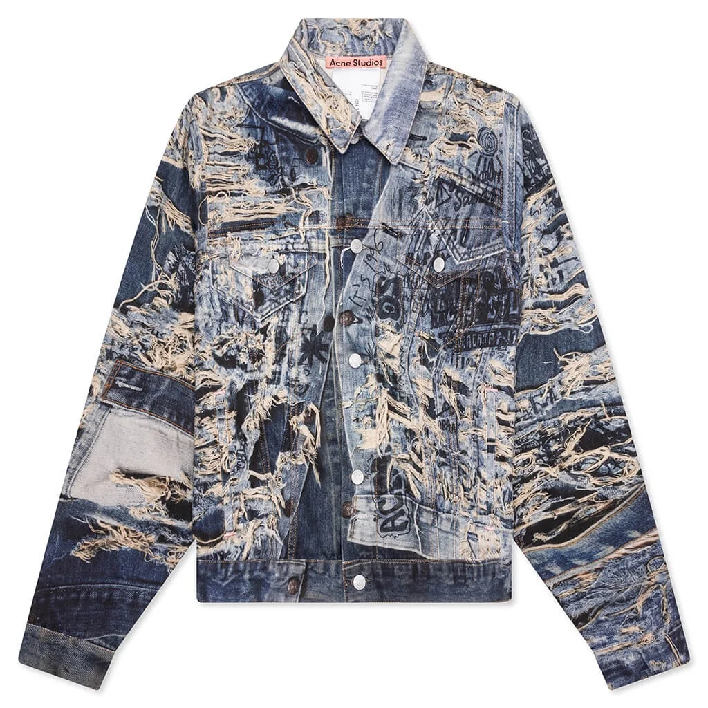 SCRIBBLE DENIM JACKET - MID BLUE - 1