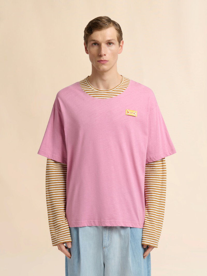 Marni PINK AND MUSTARD LAYERED COTTON T-SHIRT outlook