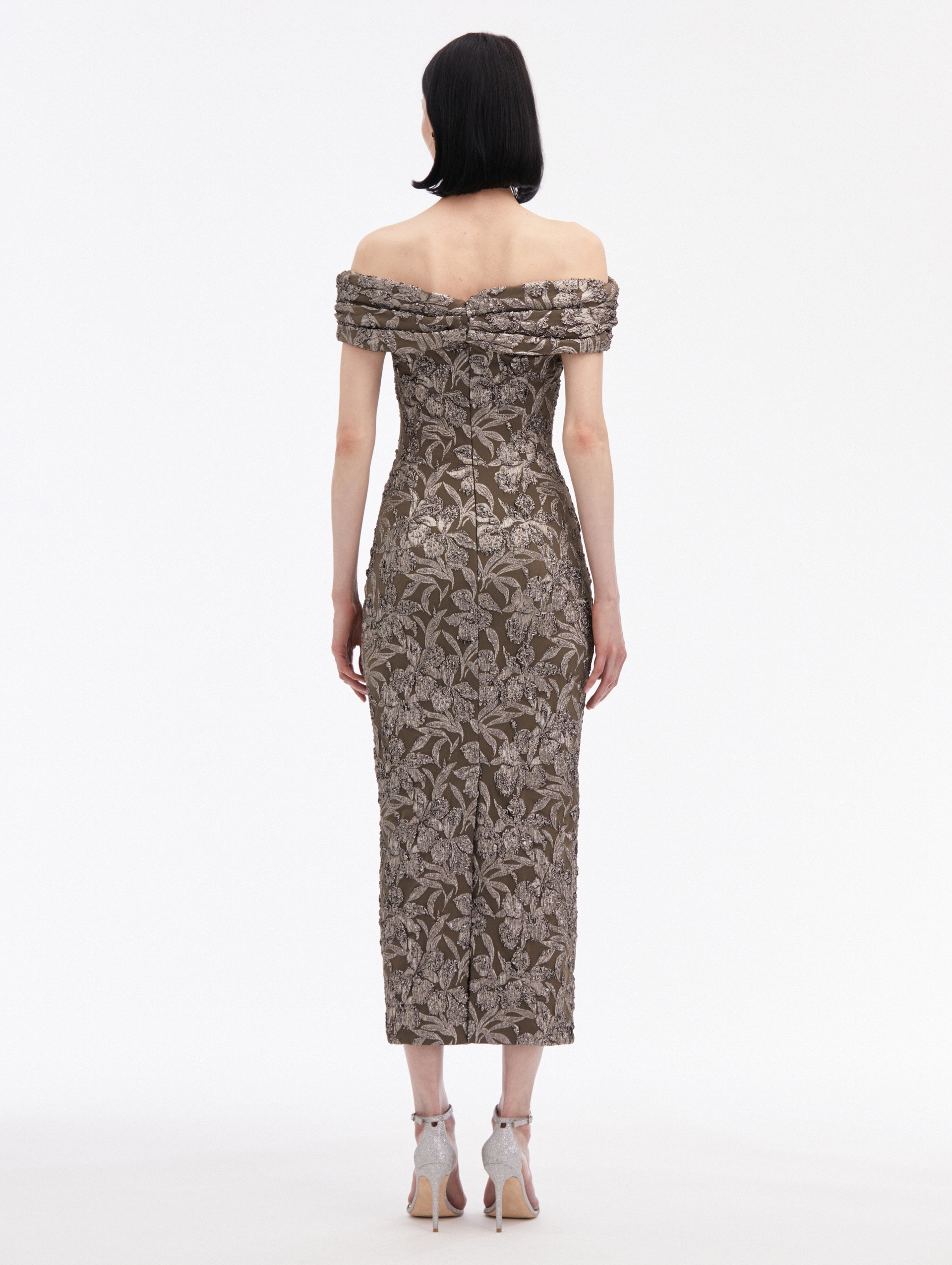 METALLIC ORCHID JACQUARD COCKTAIL DRESS - 2