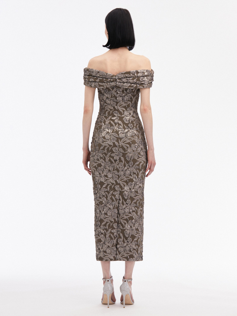 Oscar de la Renta METALLIC ORCHID JACQUARD COCKTAIL DRESS outlook