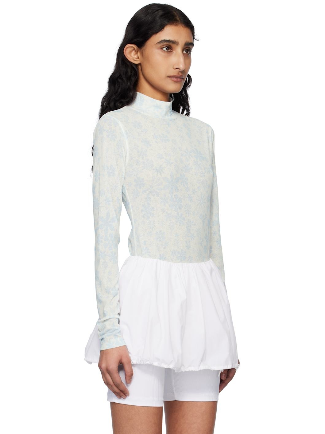 Blue & Off-White Flower Jersey Turtleneck - 2