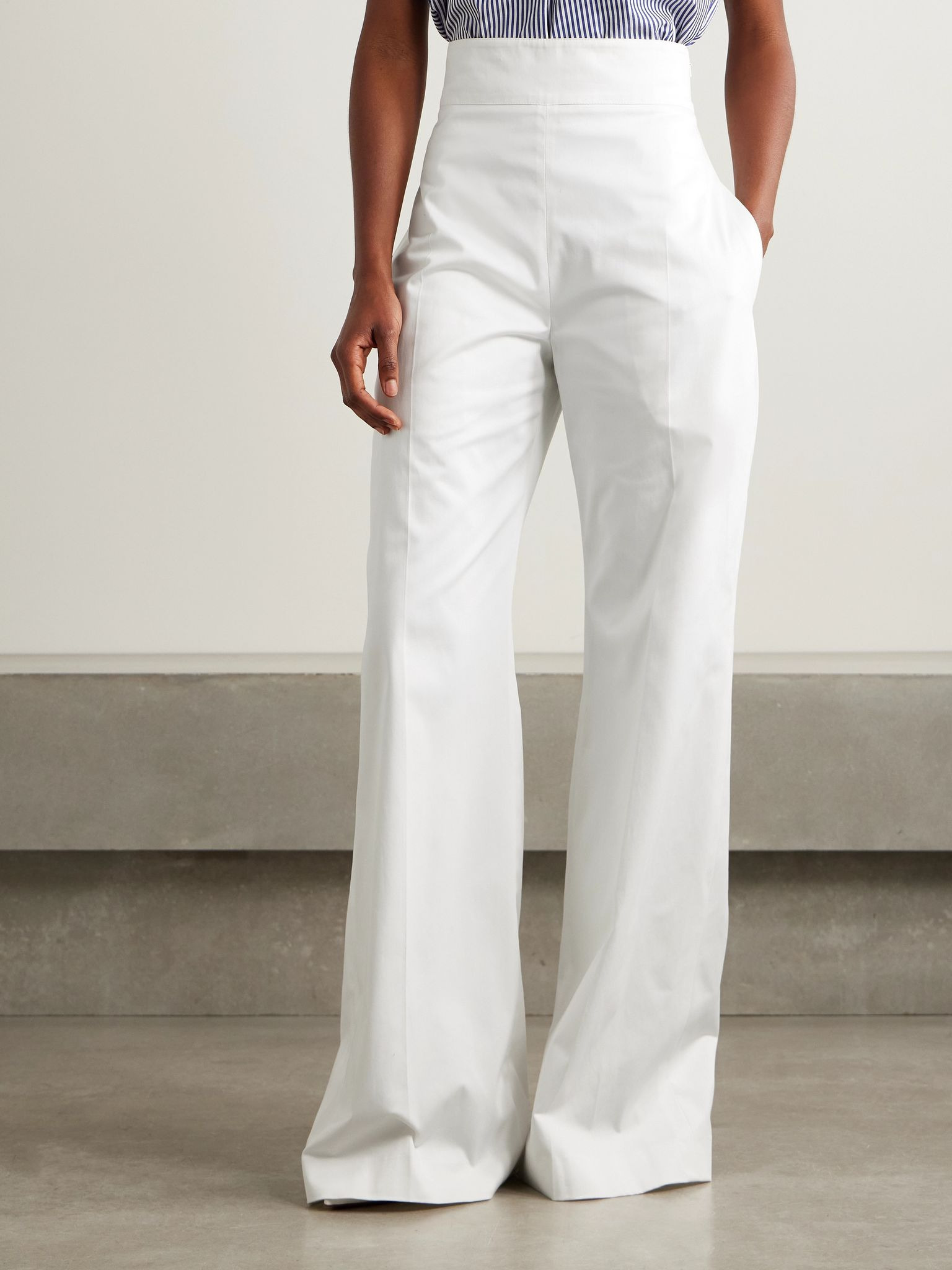 Cotton-blend sateen wide-leg pants White - 3