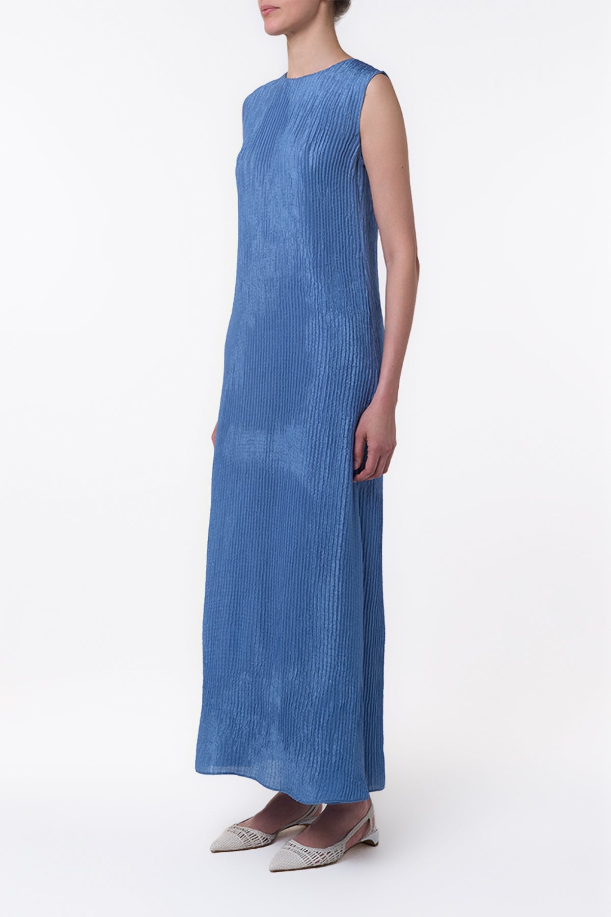 Carling Maxi Dress in Sky Plisse Silk - 3