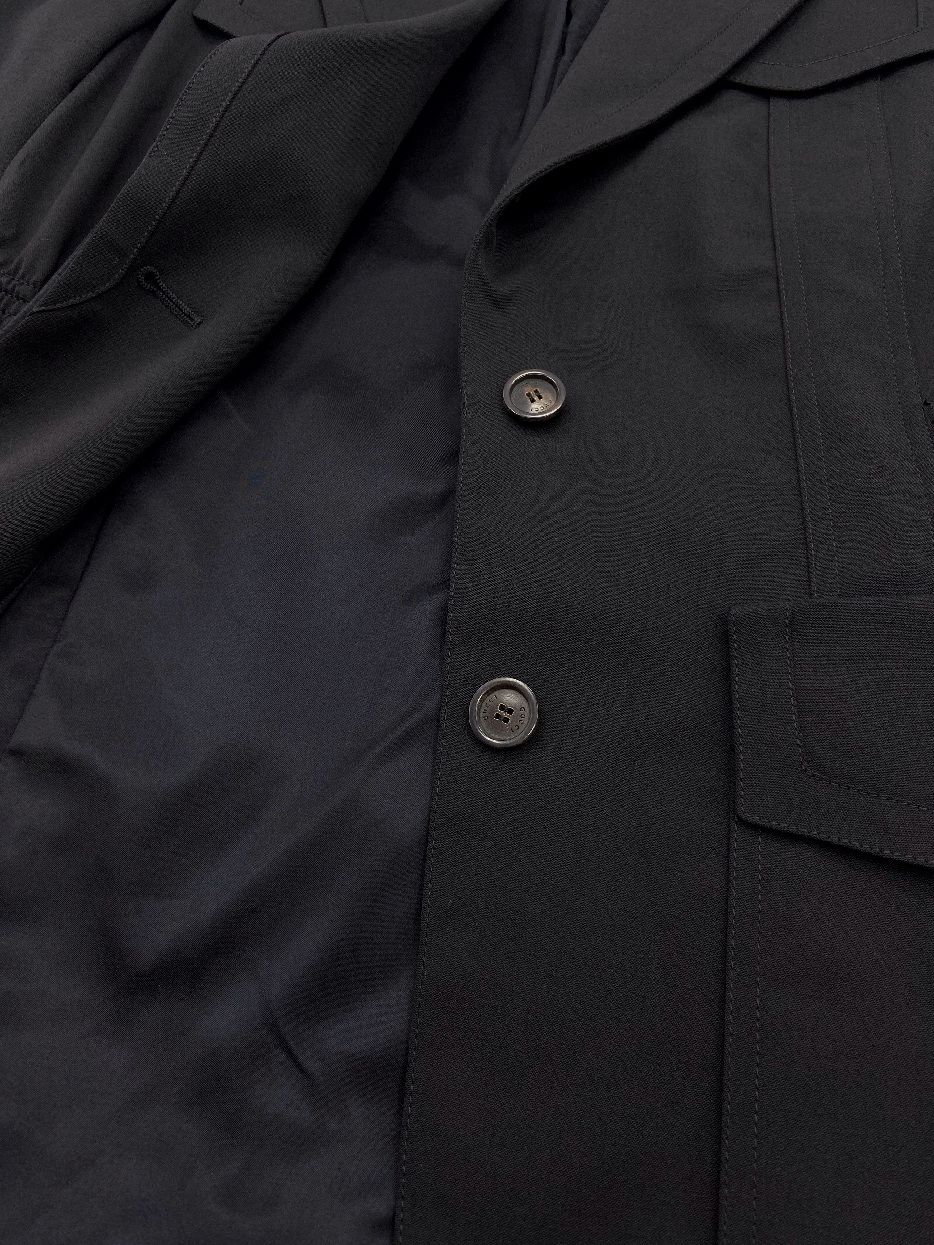 Gucci Fall 2003 Tom Ford Black Wool Military Blazer Jacket 40 - 6