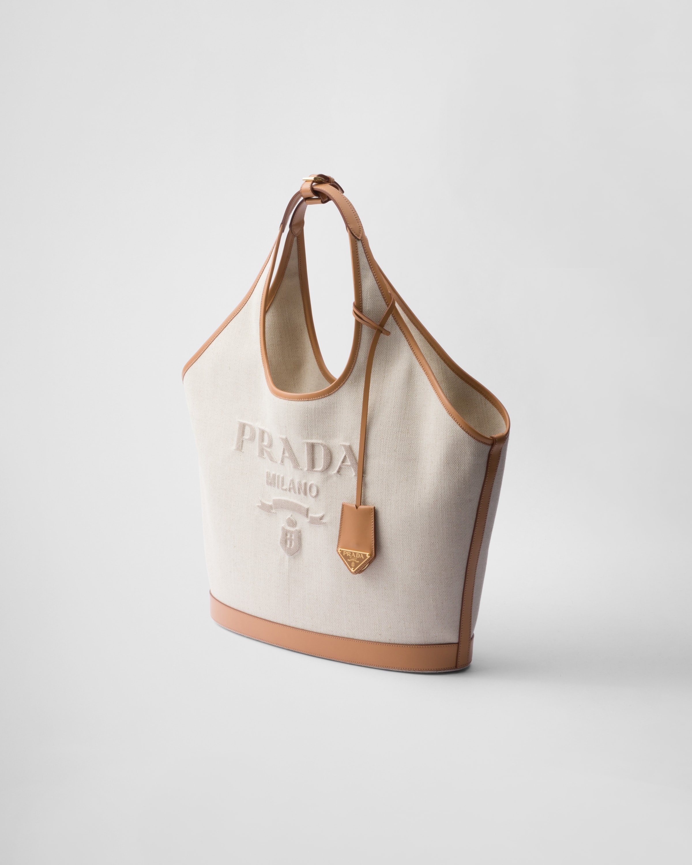 トートバッグ PRADA | Large linen blend and leather tote bag 1BG472 Prada Large linen blend and leather tote bag | REVERSIBLE
