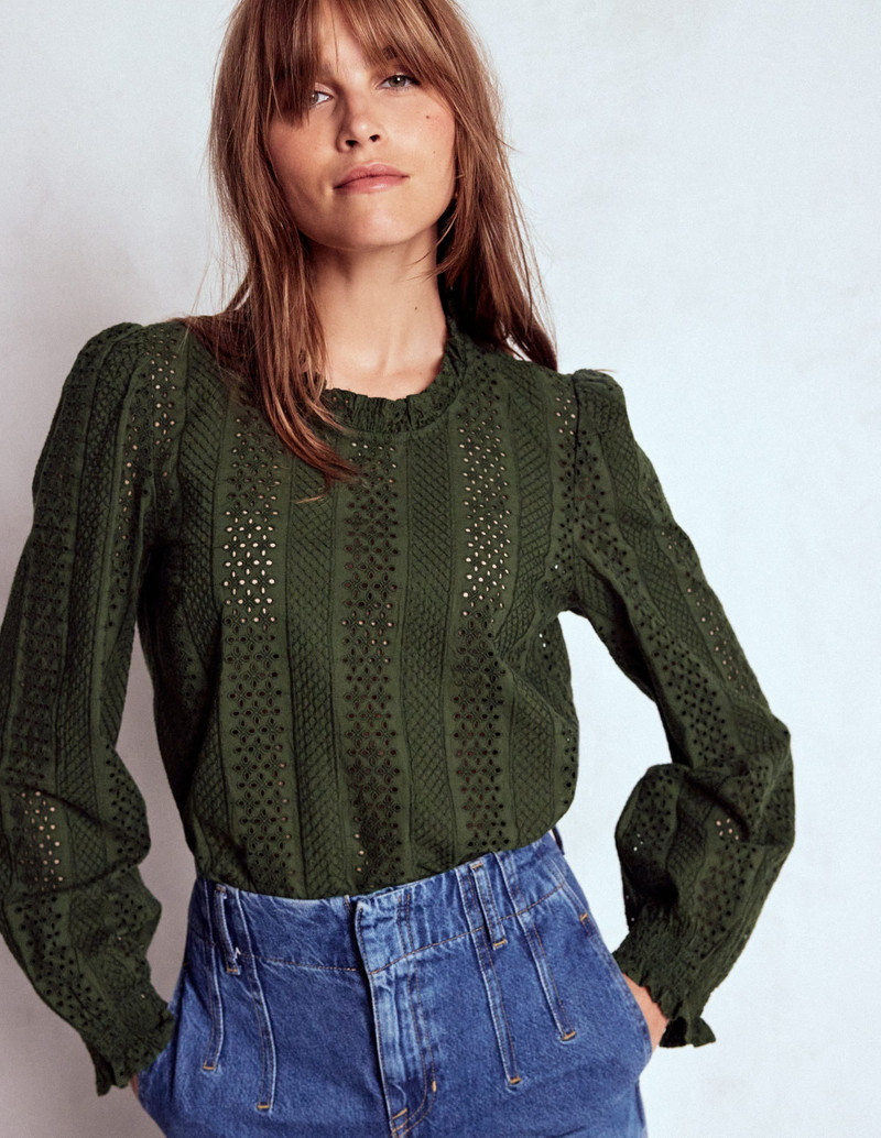 Frill Detail Broderie Top-Forest Glade 5
