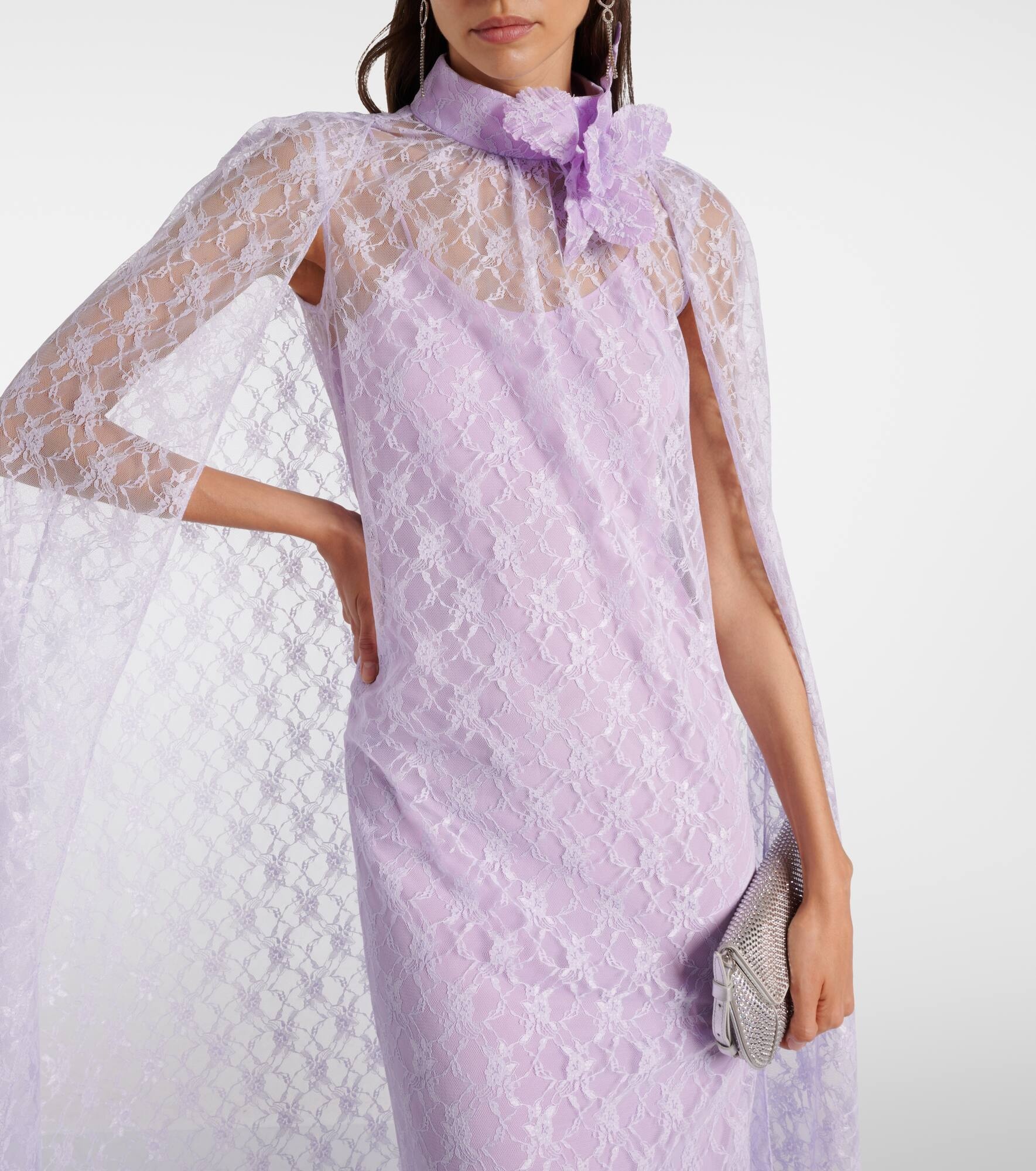 Caped floral lace midi dress - 4