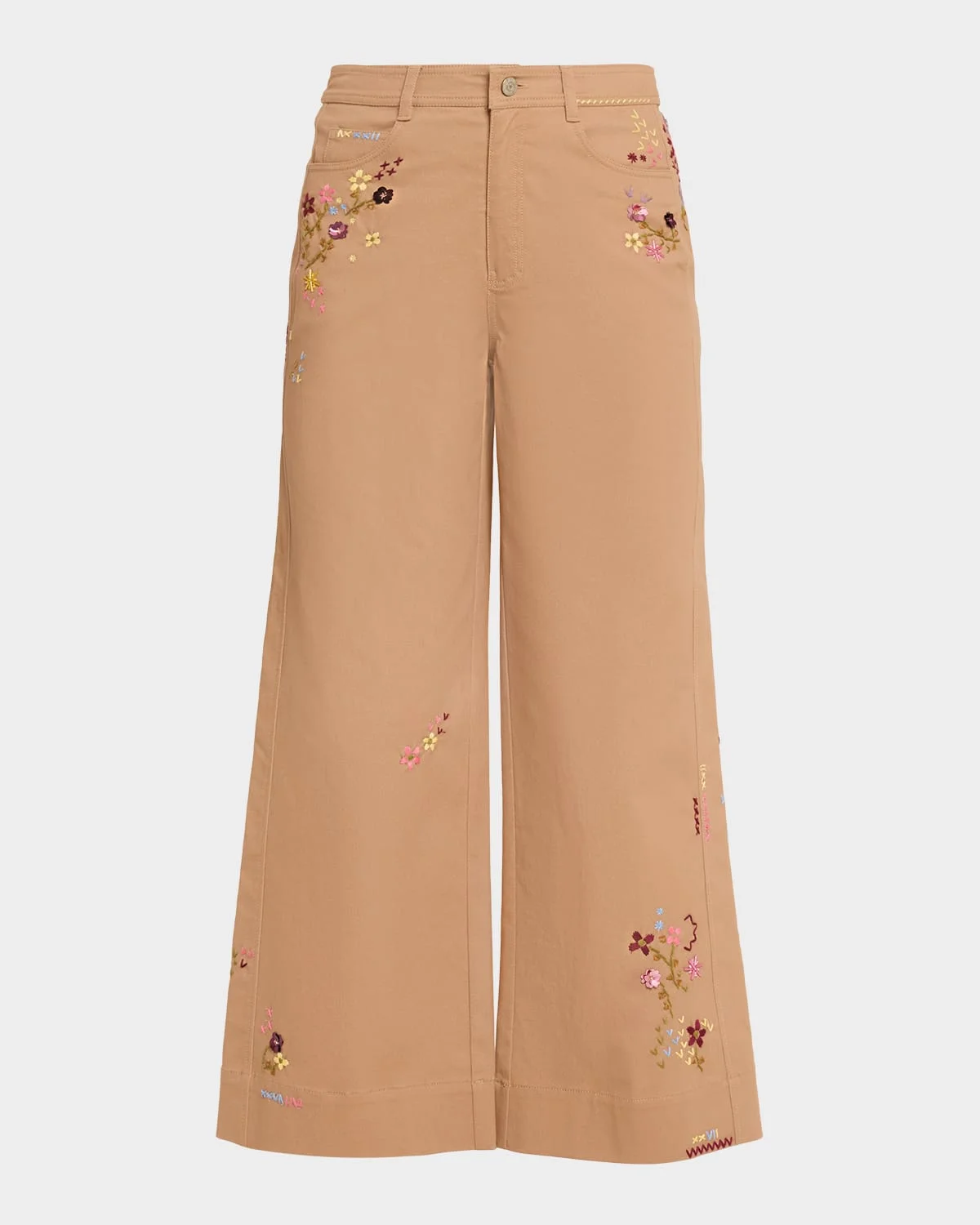 Flared Wildflower Embroidered Pants - 1