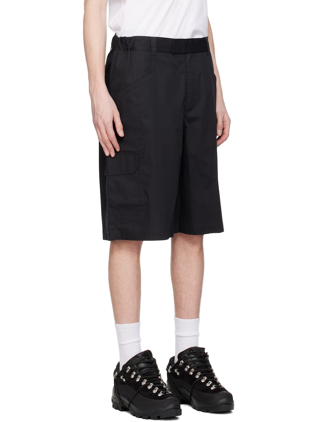 Black Poplin Cargo Shorts - 2