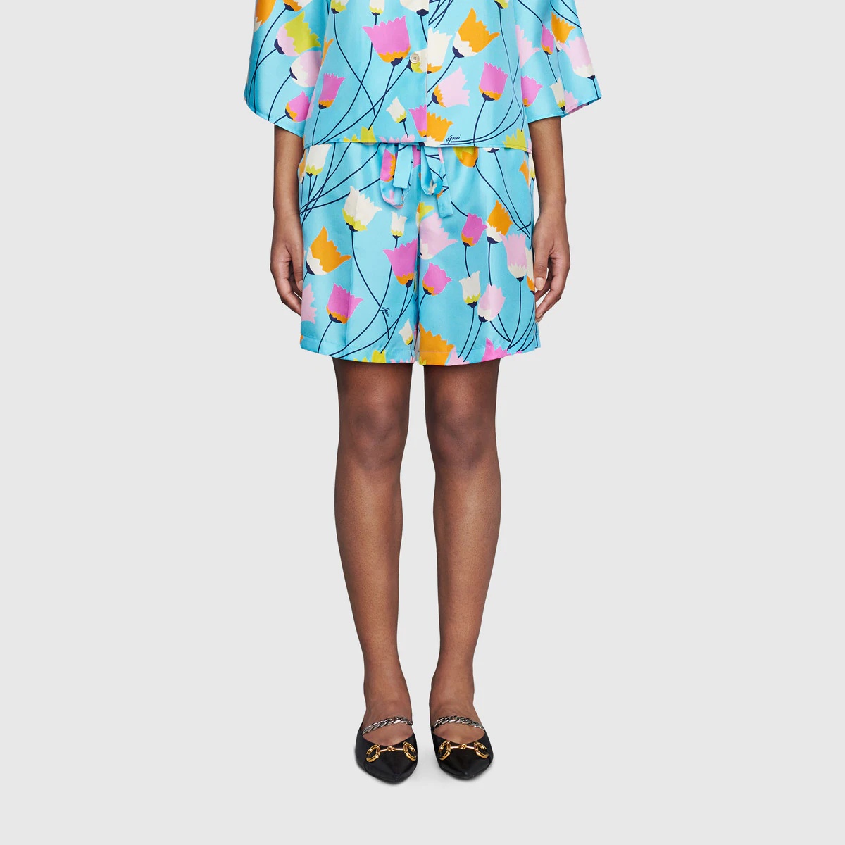Tulip print silk shorts - 3