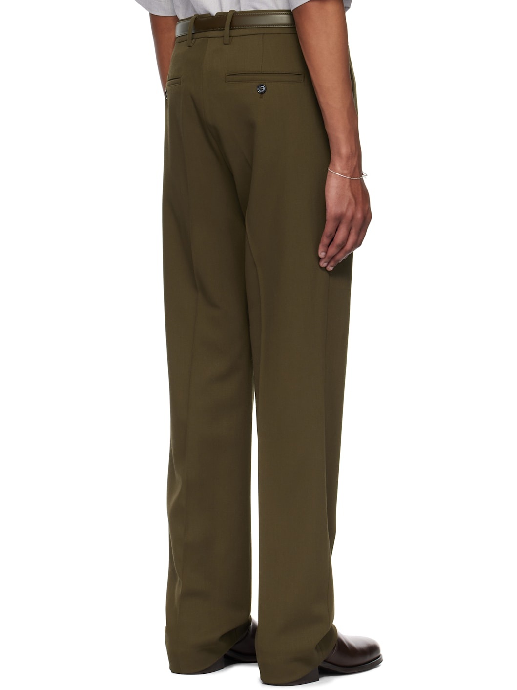 Khaki Wool Straight Fit Trousers - 3