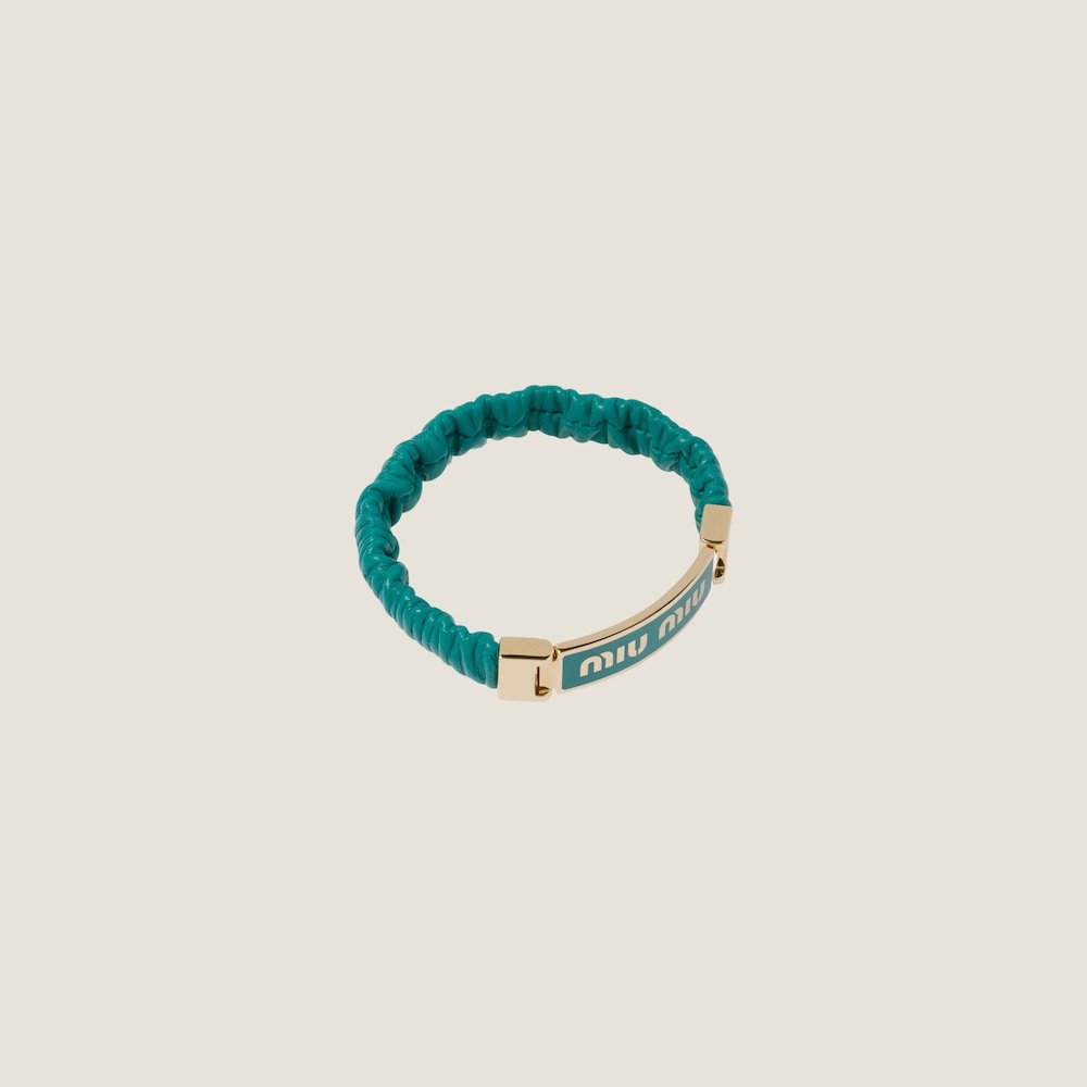 Nappa leather and metal bracelet with logo - 2