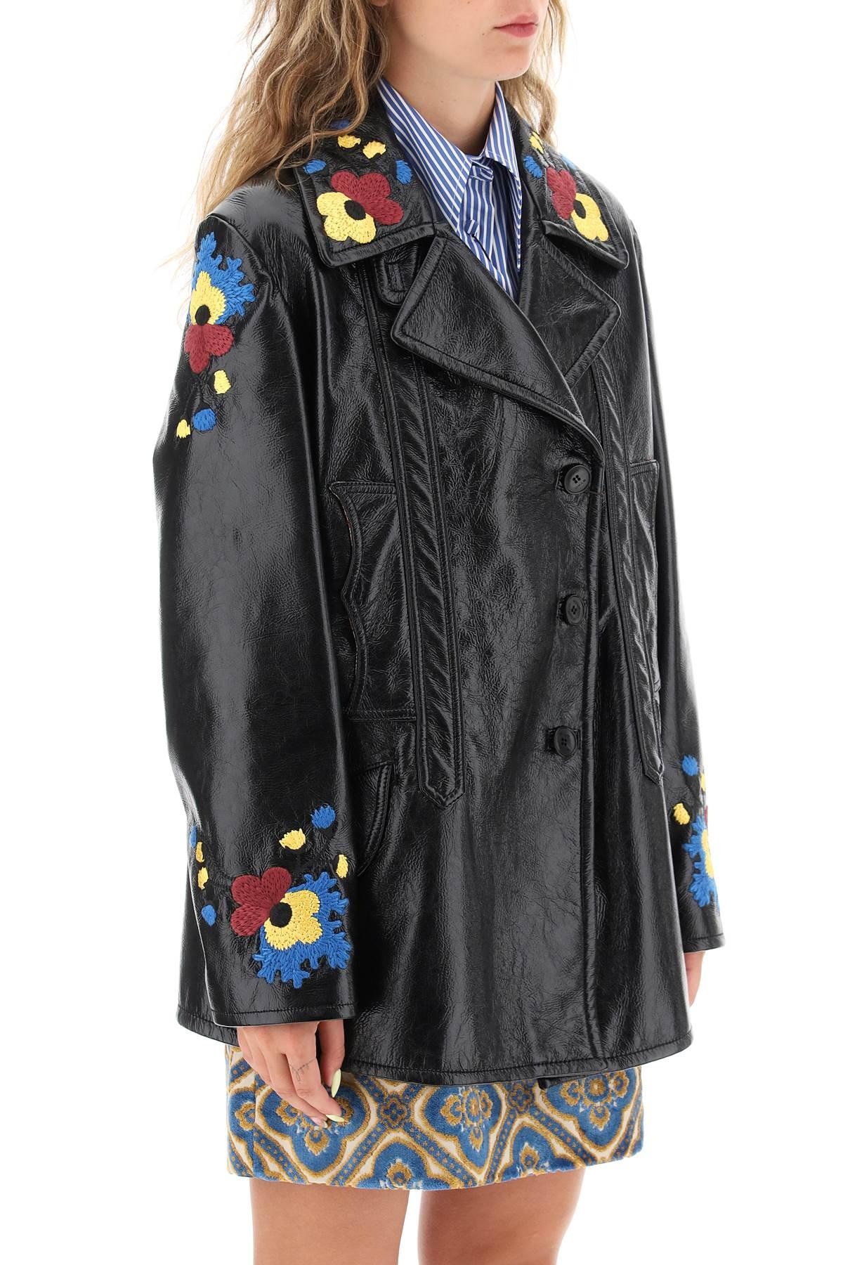 Jacket in patent faux leather with floral embroideries - 3