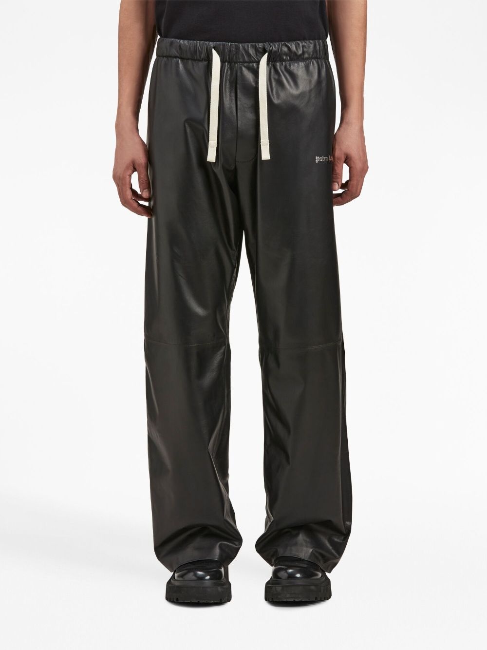 logo-print leather track pants - 3