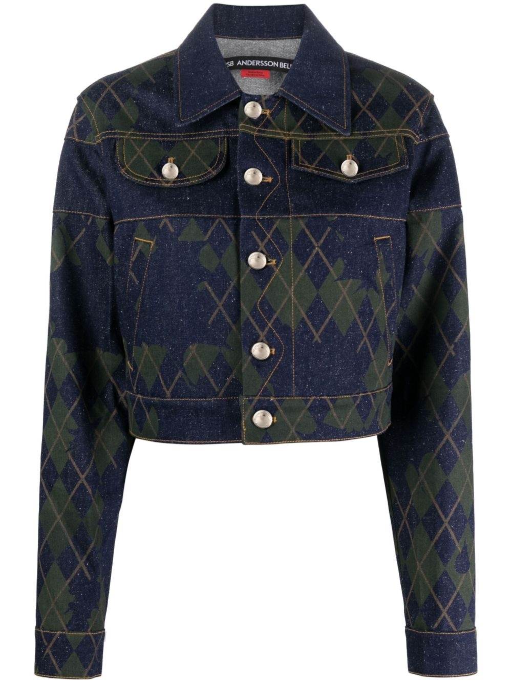 argyle-pattern cotton denim jacket - 1