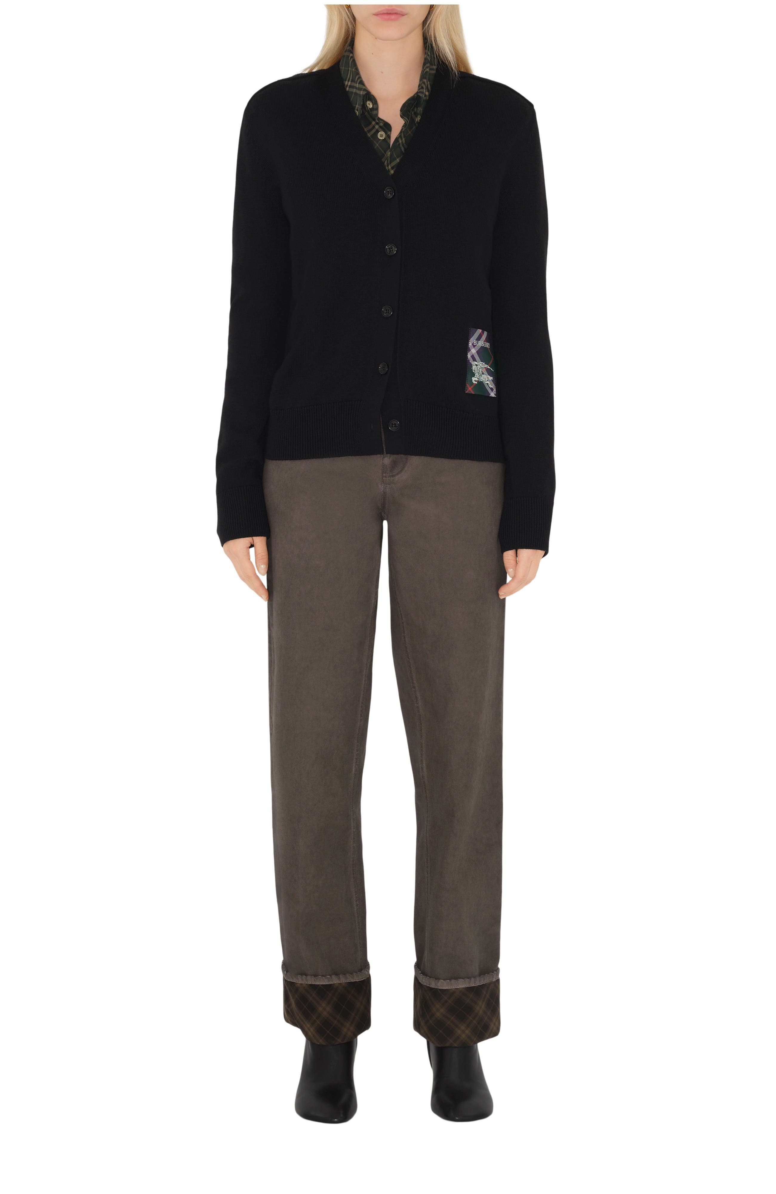 burberry Check Label Wool Cardigan in Black at Nordstrom - 2