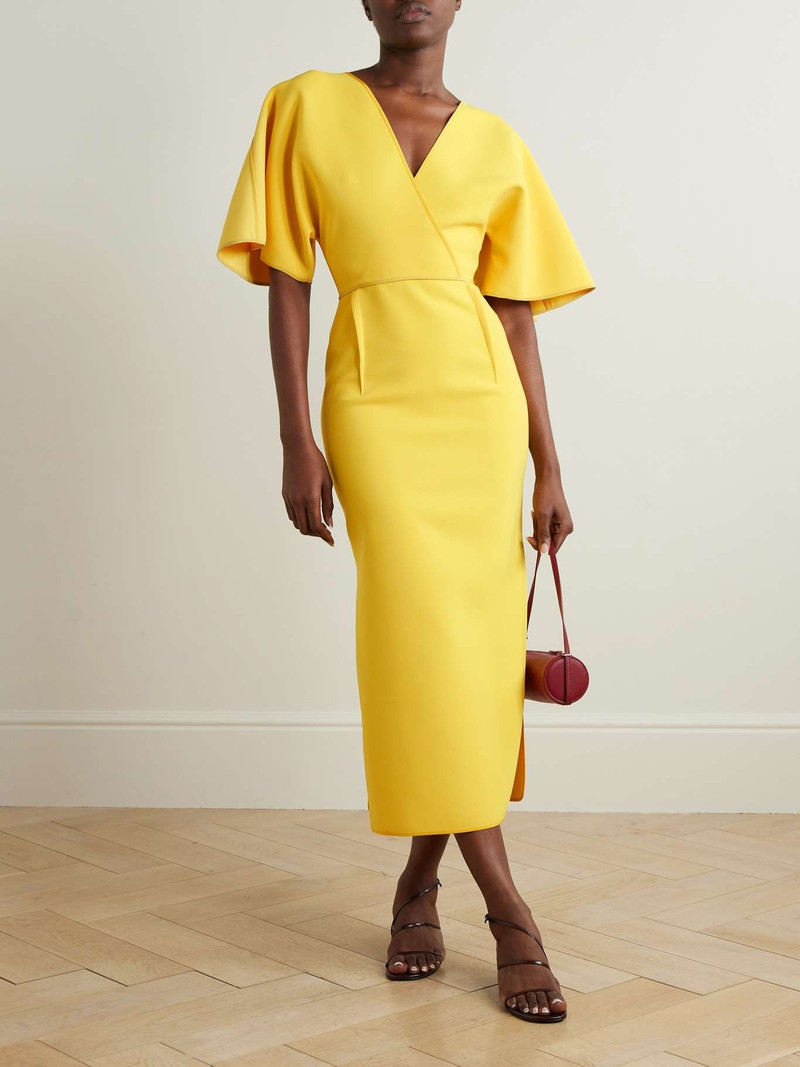 MATICEVSKI Benefit wrap-effect pleated crepe midi dress Yellow outlook
