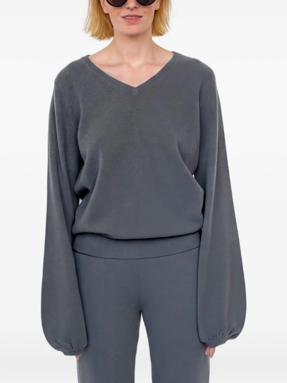 V-neck balloon-sleeve sweater - 1