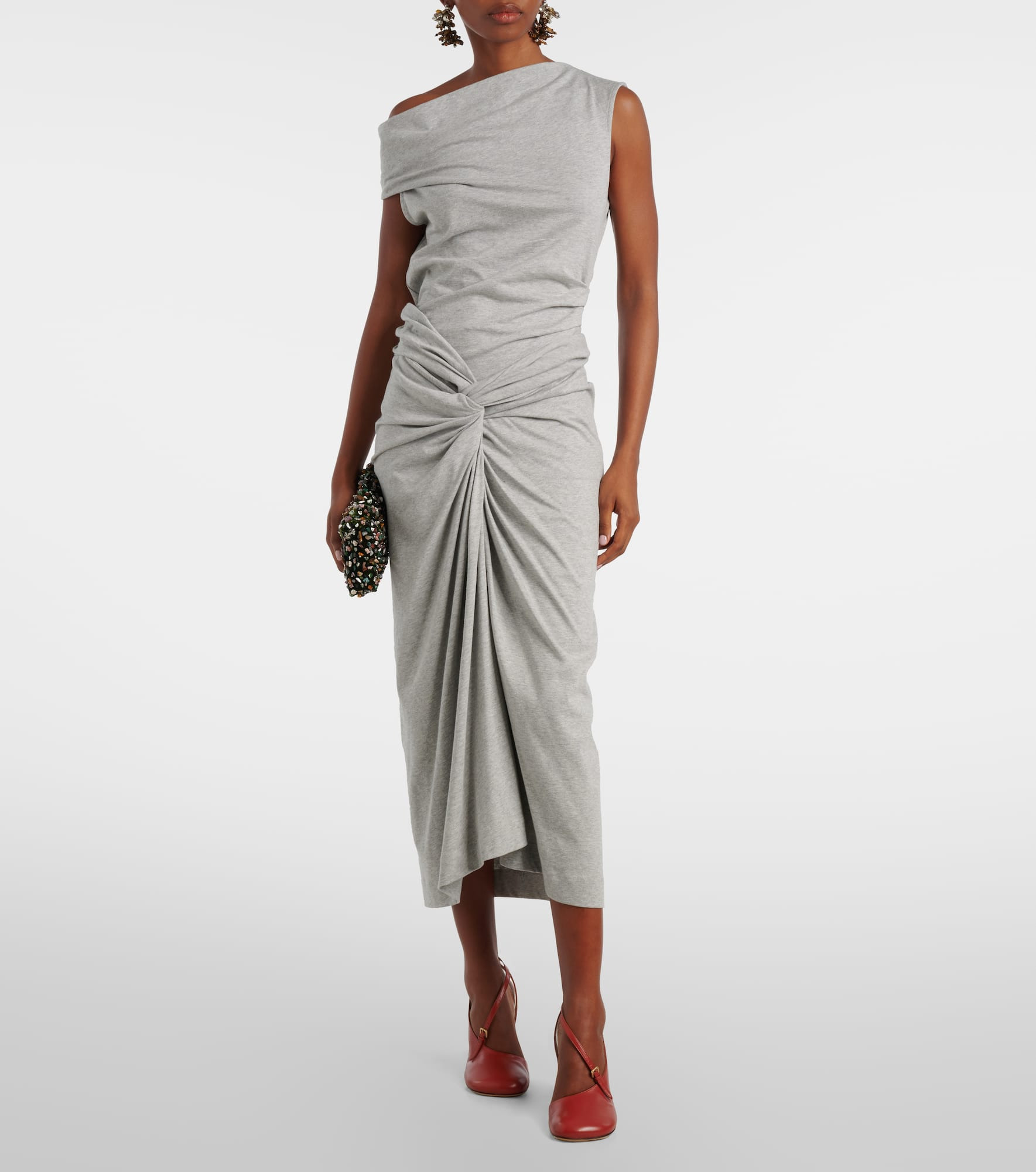 Gathered cotton jersey midi skirt - 2