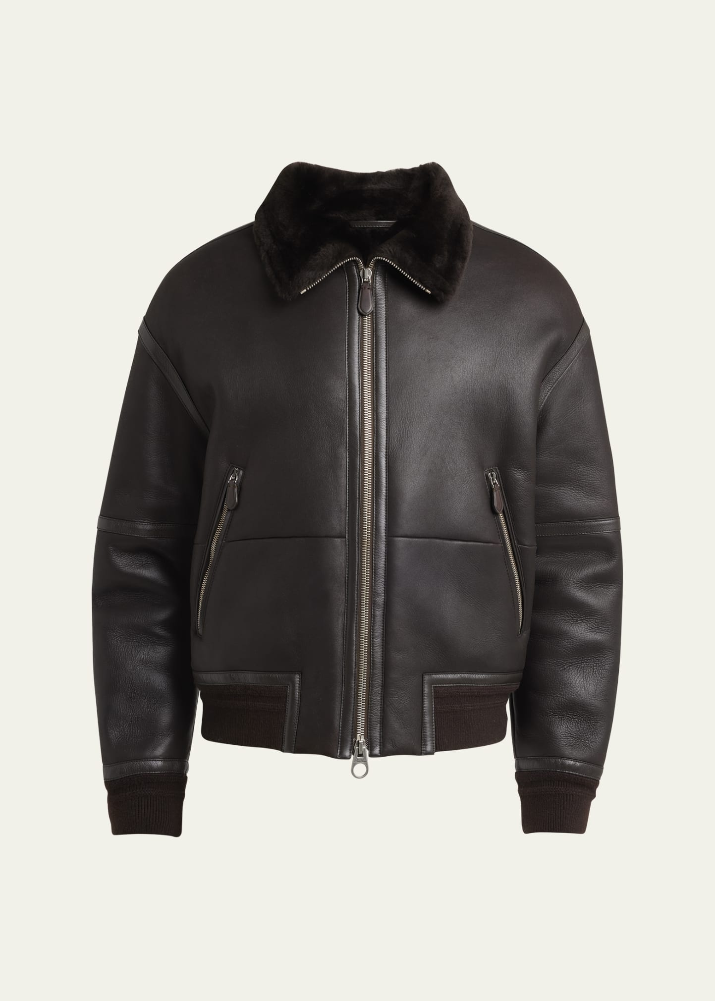 Men's Peter Leather Shearling Bomber Jacket - 1