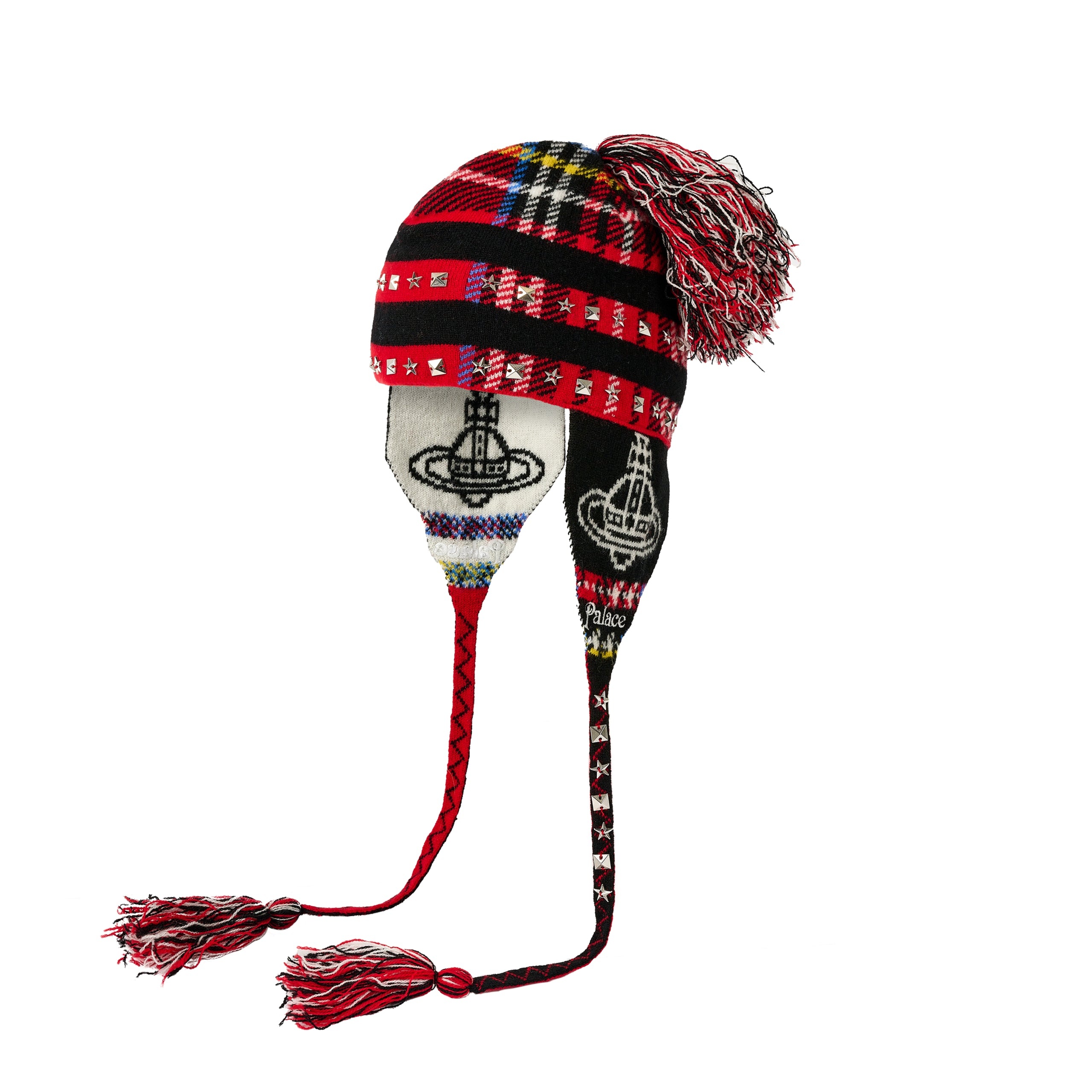 PALACE VIVIENNE WESTWOOD ORB KNIT EARFLAP BEANIE TARTAN - 1