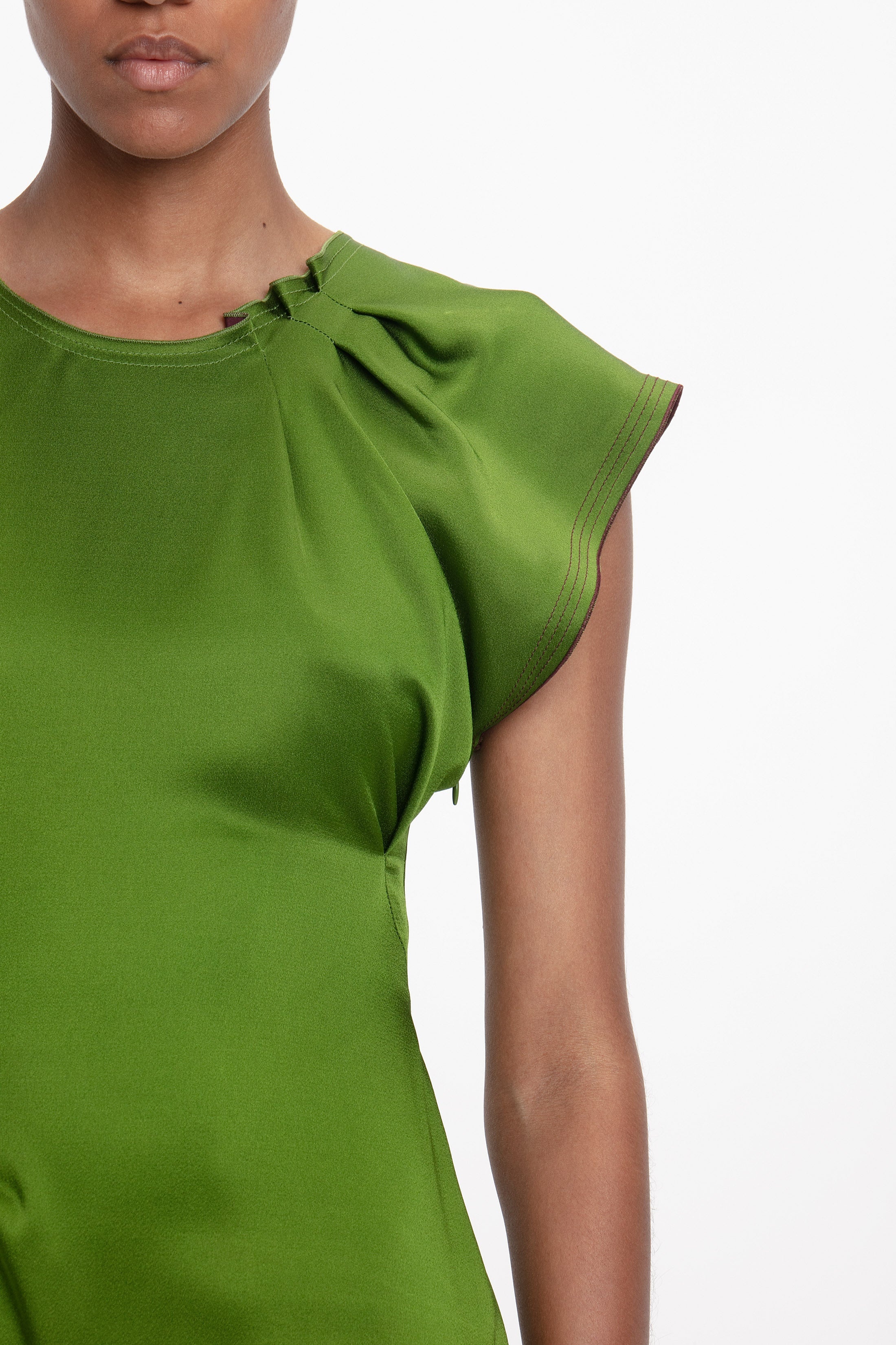 Draped Tuck Detail Midi Dress in Algae Green - 5