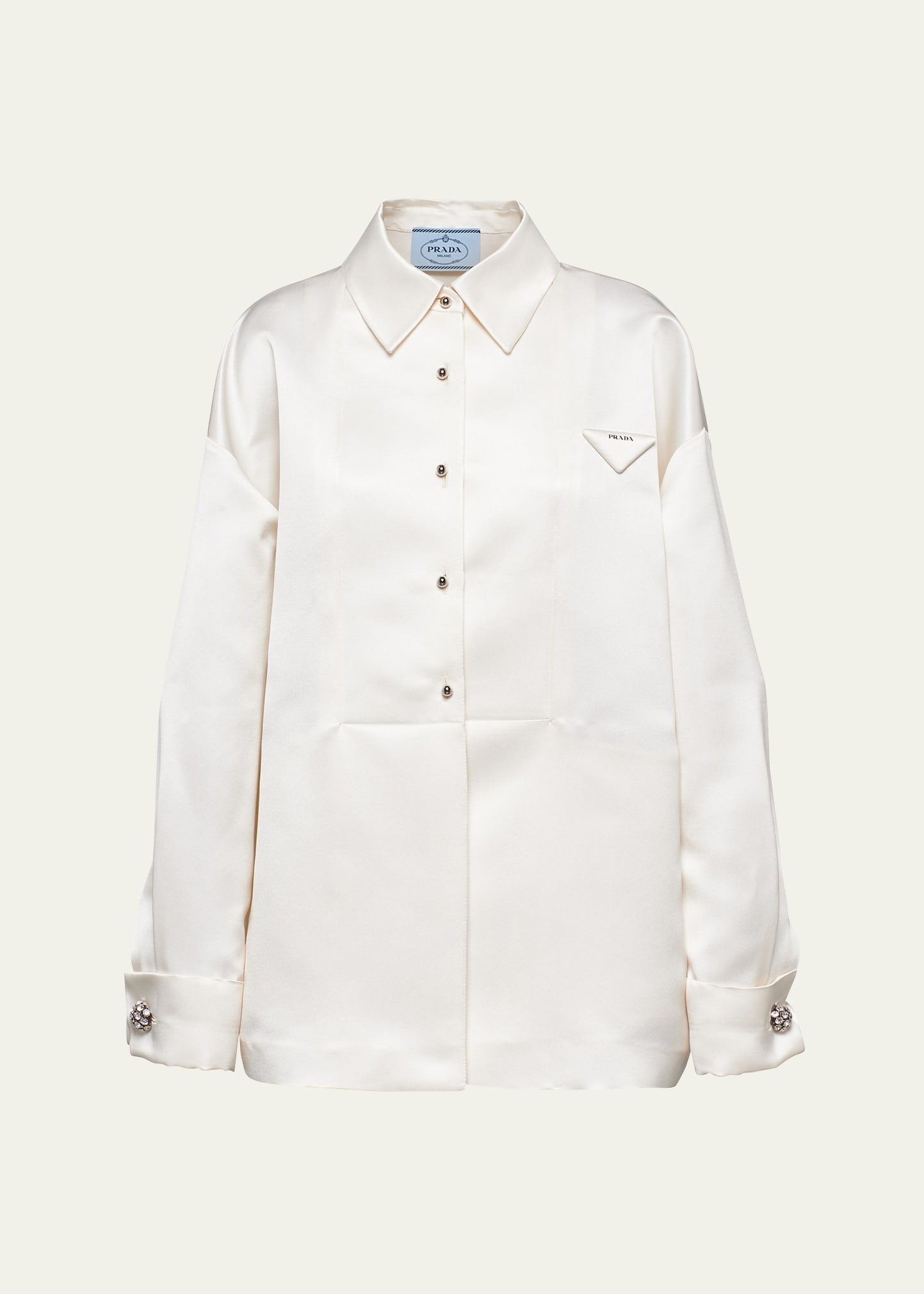 Boxy Crystal Button Satin Double Shirt - 1