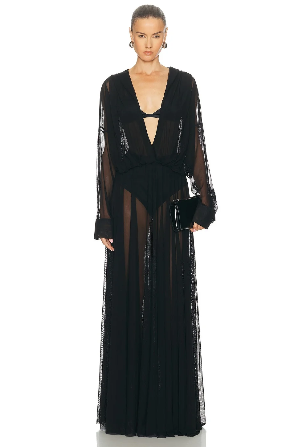 Hooded Super Oversized Boyfriend Shirt Flared Gown - 1