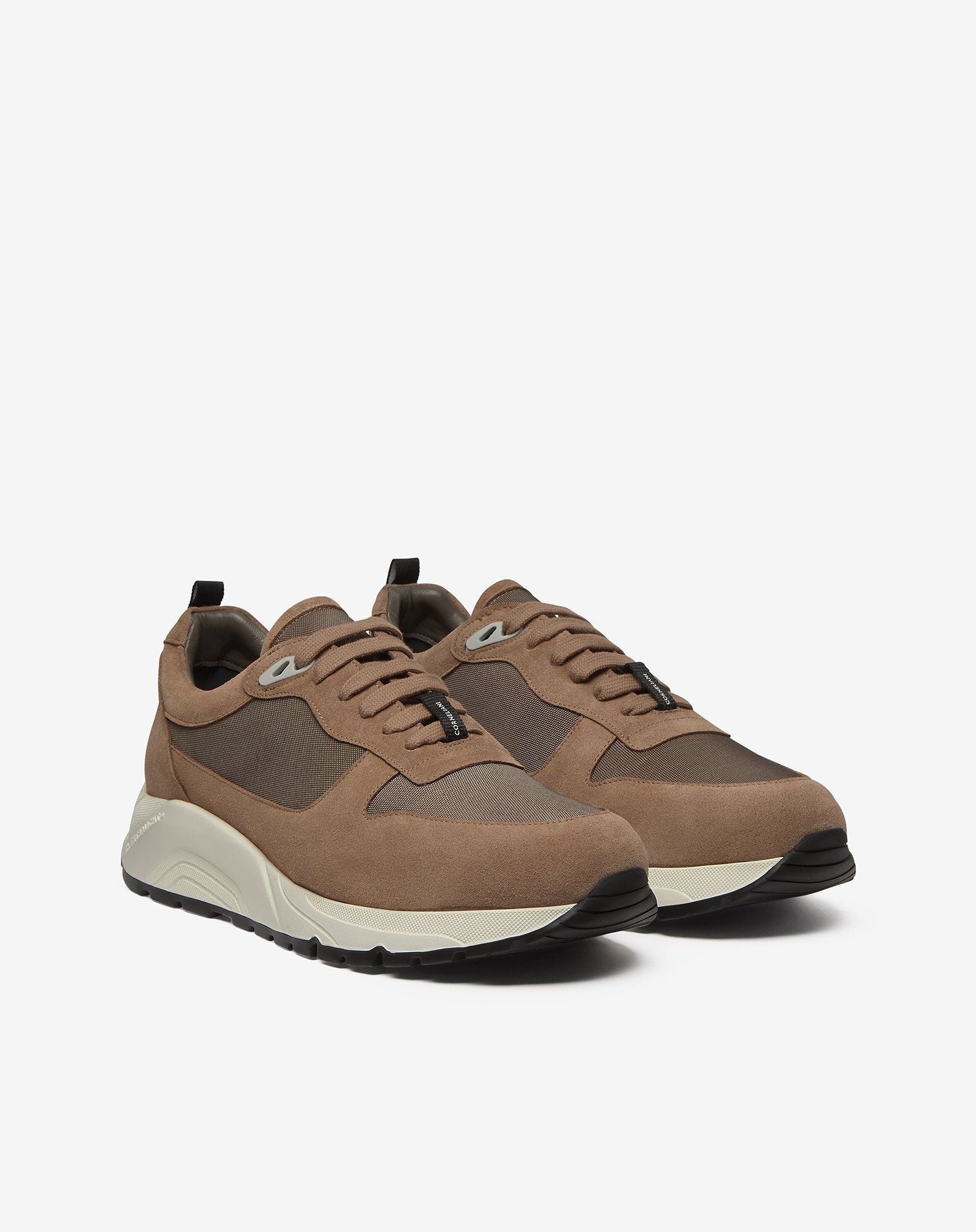 Taupe nylon and suede running shoes - 2