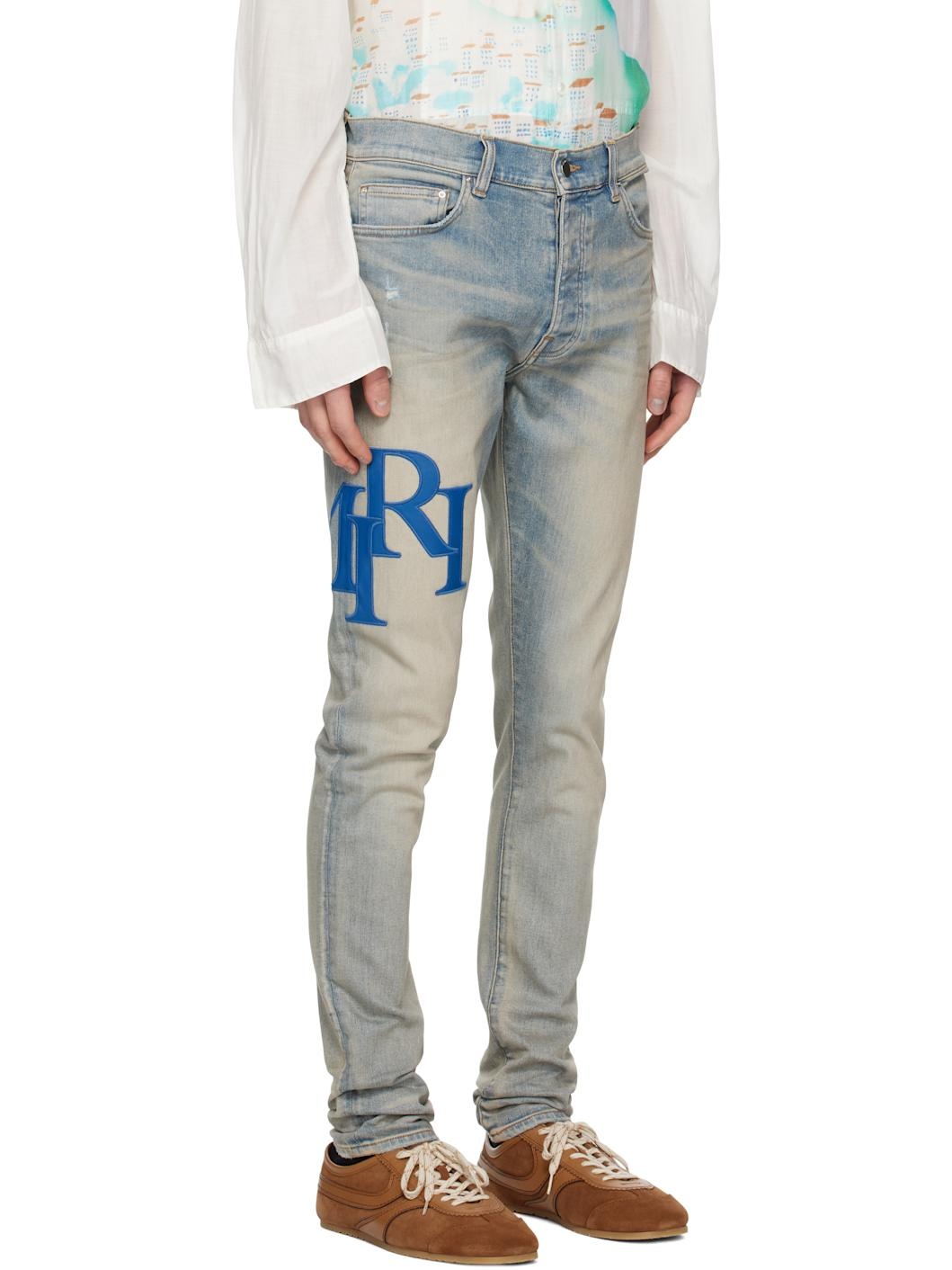 Blue Staggered Logo Skinny Jeans - 2